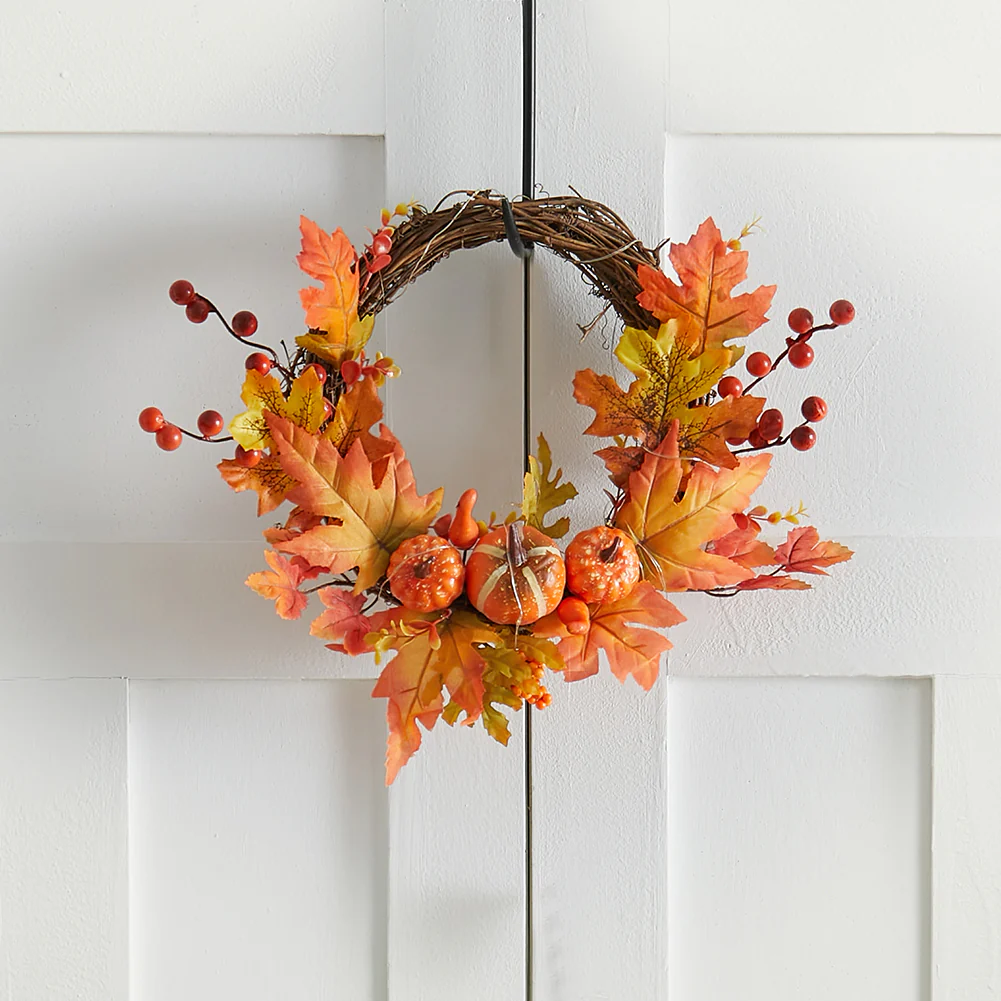 Halloween Maple Pumpkin Harvest Wreath with Lights