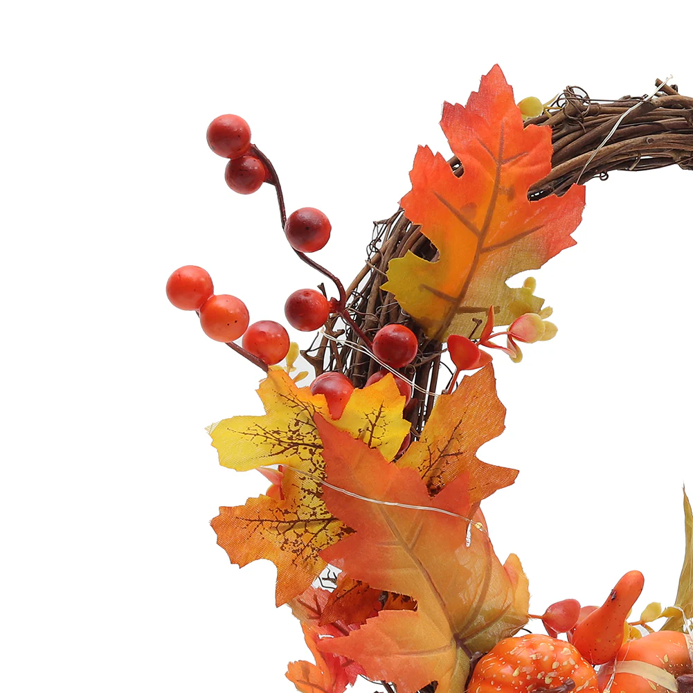 Halloween Maple Pumpkin Harvest Wreath with Lights - Image 2