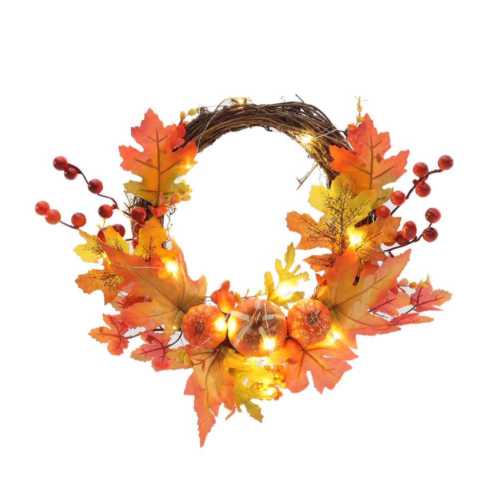 Halloween Maple Pumpkin Harvest Wreath with Lights - Image 4