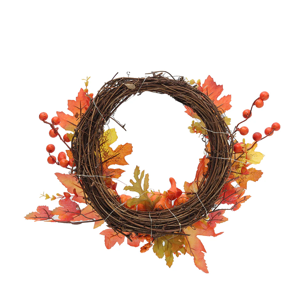 Halloween Maple Pumpkin Harvest Wreath with Lights - Image 5
