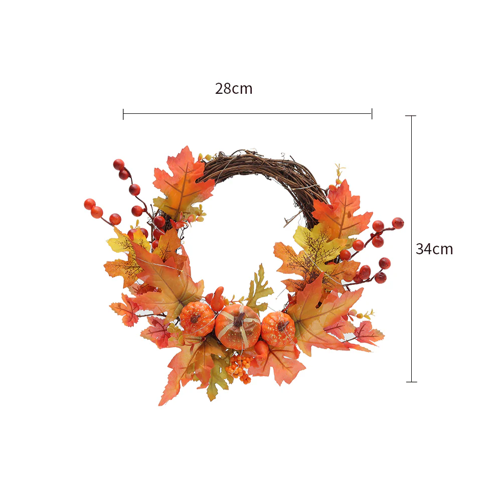 Halloween Maple Pumpkin Harvest Wreath with Lights - Image 7