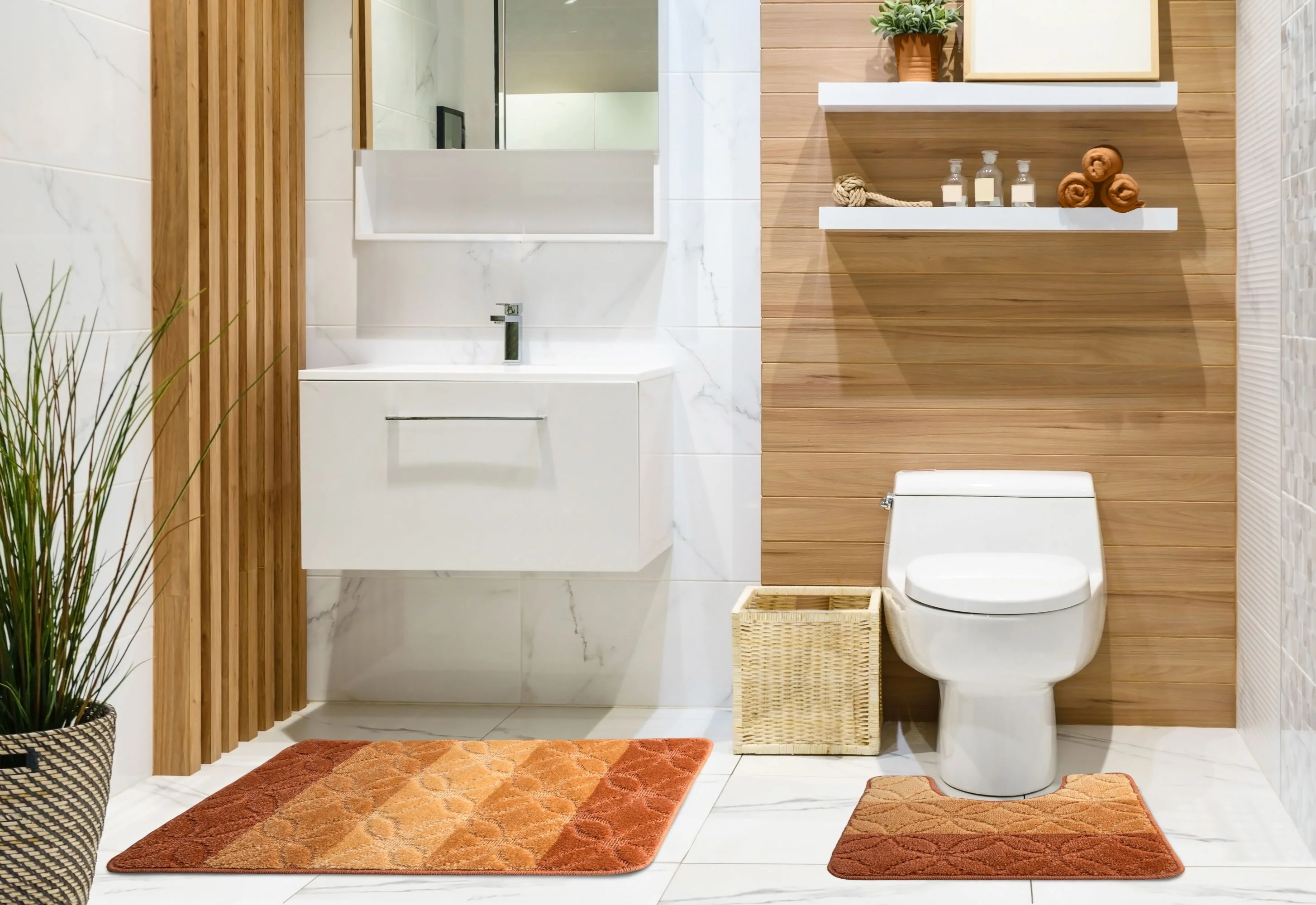 Halo - Tonal Stripe 2pc Bath set in Burnt Orange - Image 2