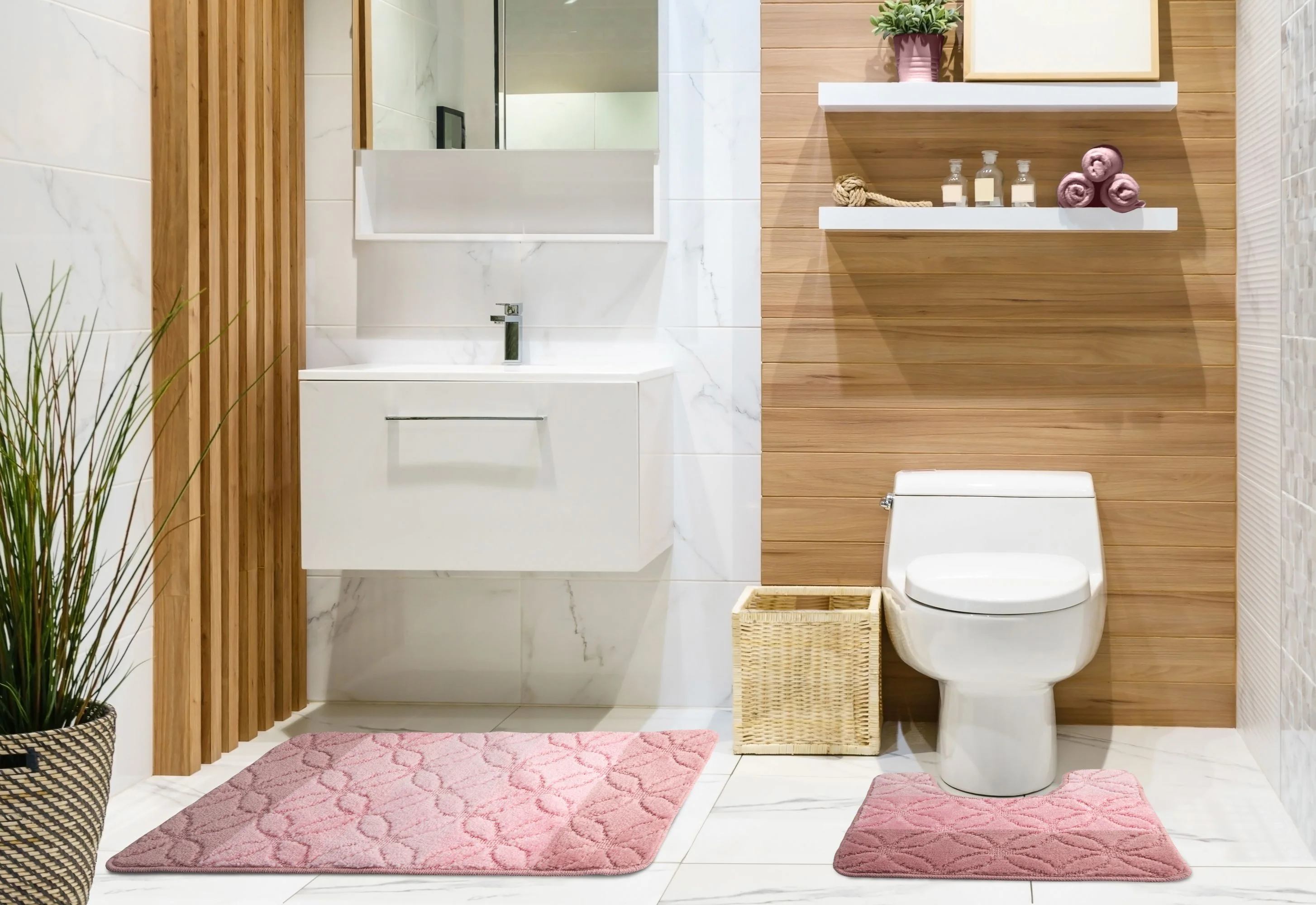 Halo - Tonal Stripe 2pc Bath set in Pink - Image 2