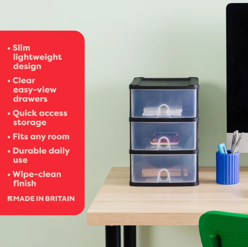 Handy 3 Drawer Tower A5 Black - Image 2
