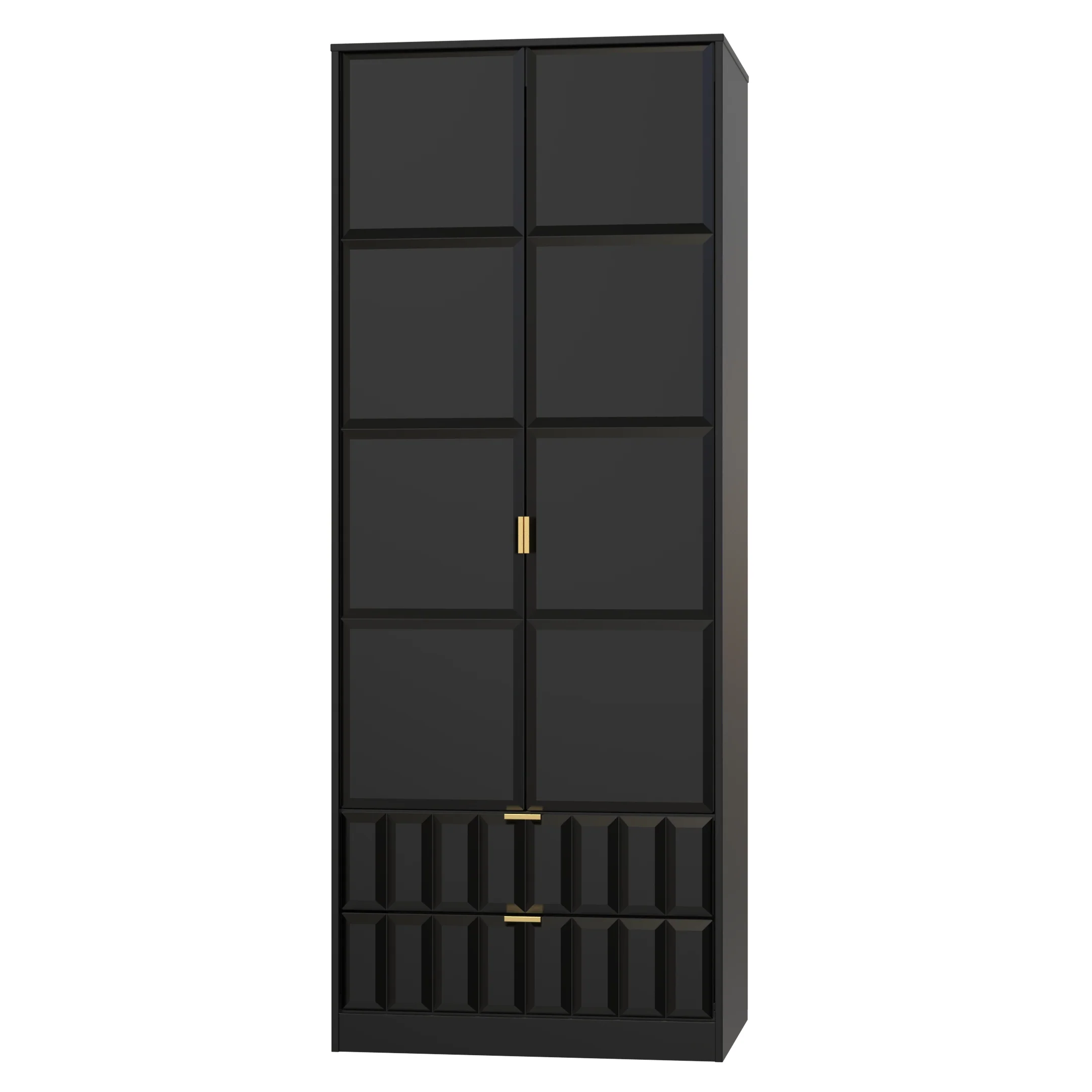 Hanover Ready Assembled 2 Door 2 Drawer Wardrobe in Deep Black & Black Matt - Image 3