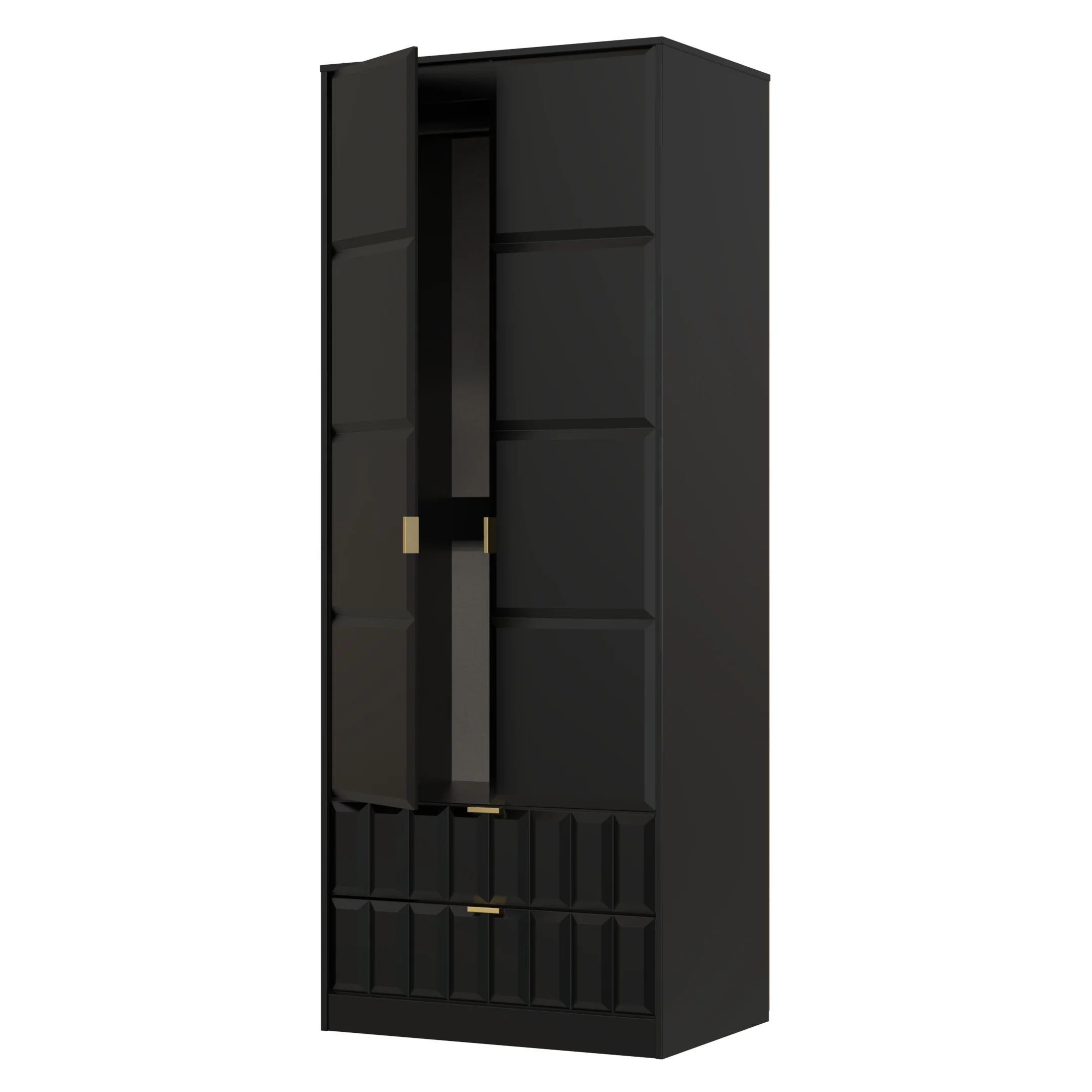 Hanover Ready Assembled 2 Door 2 Drawer Wardrobe in Deep Black & Black Matt - Image 5