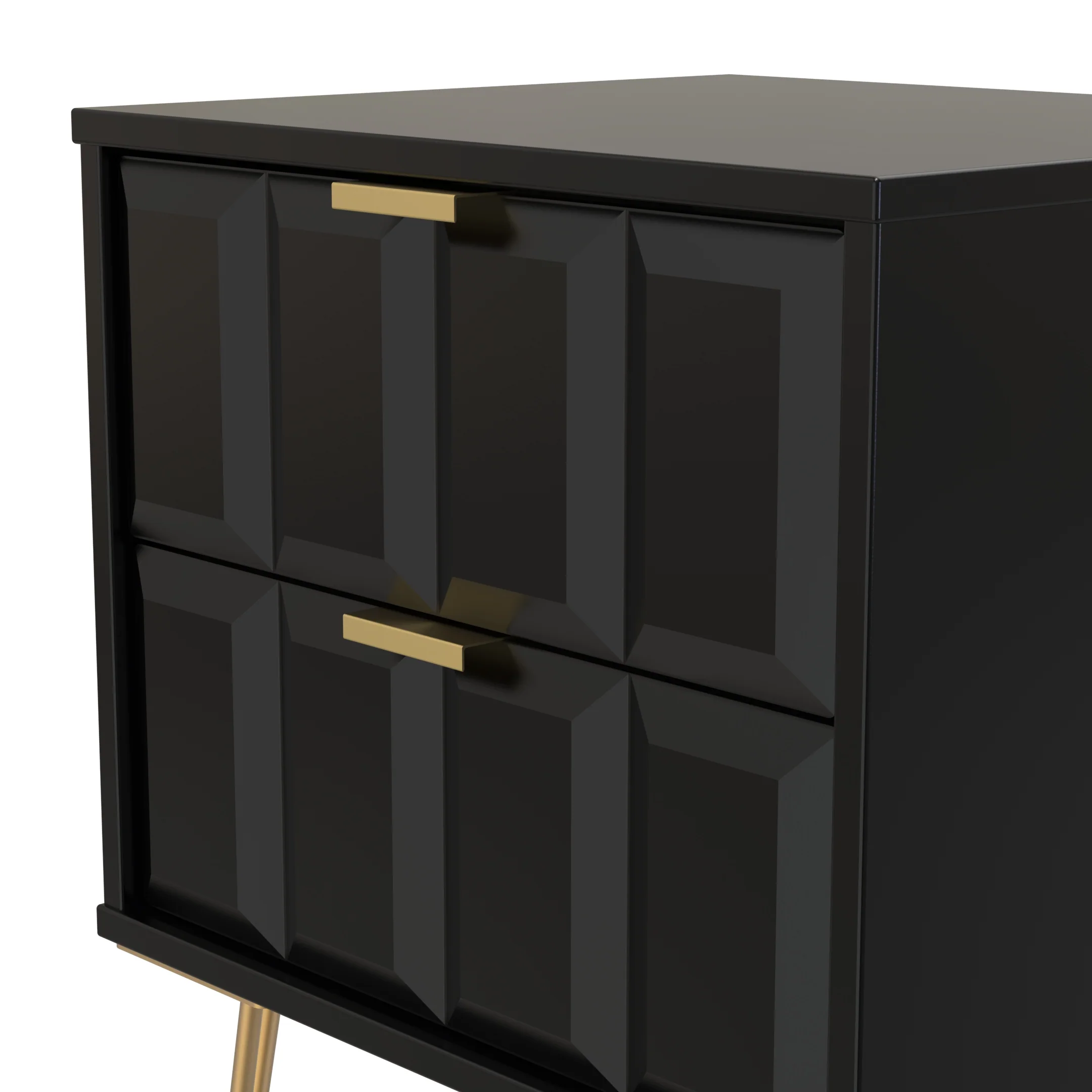 Hanover Ready Assembled 2 Drawer Bedside Cabinet in Deep Black & Black Matt - Image 4