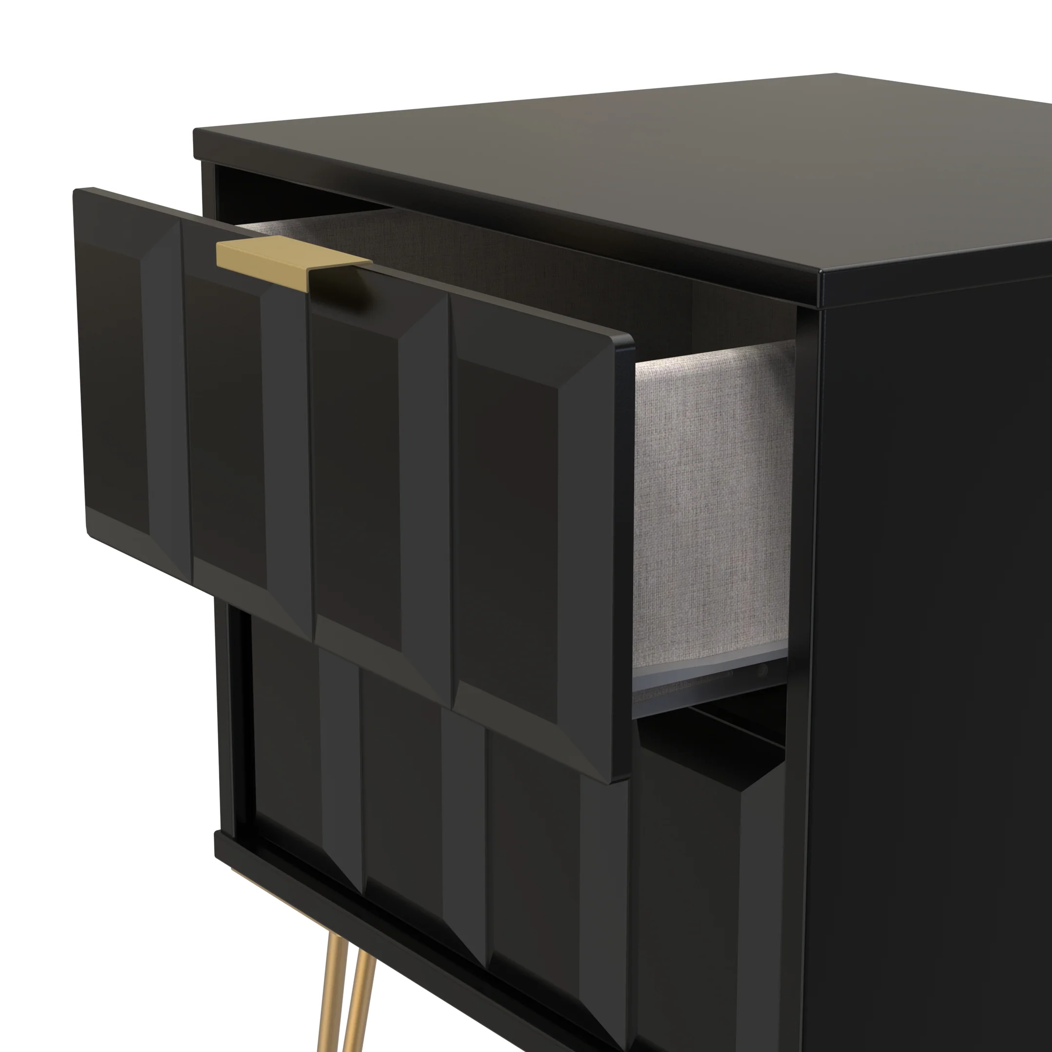 Hanover Ready Assembled 2 Drawer Bedside Cabinet in Deep Black & Black Matt - Image 5