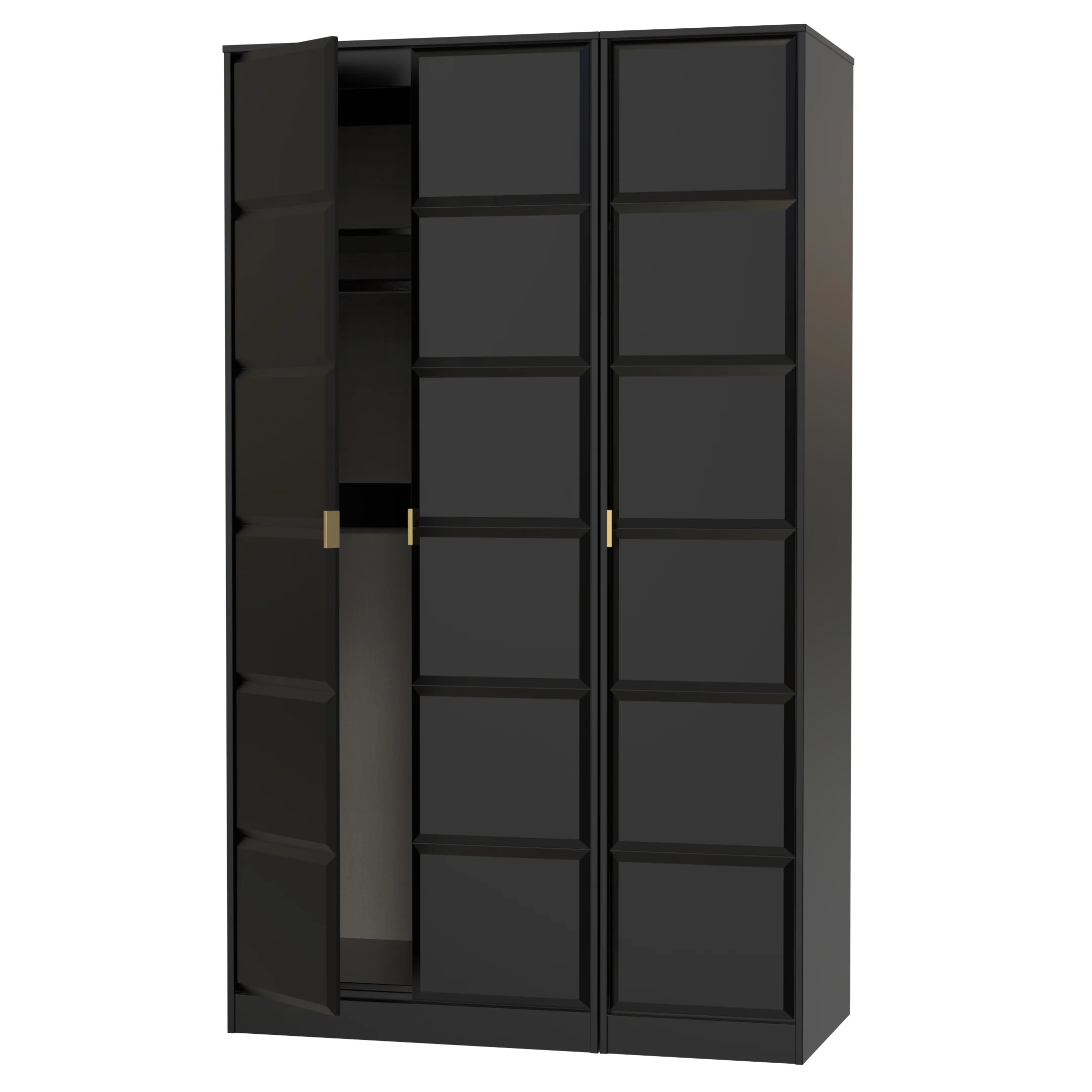 Hanover Ready Assembled 3 Door Wardrobe in Deep Black & Black Matt - Image 5