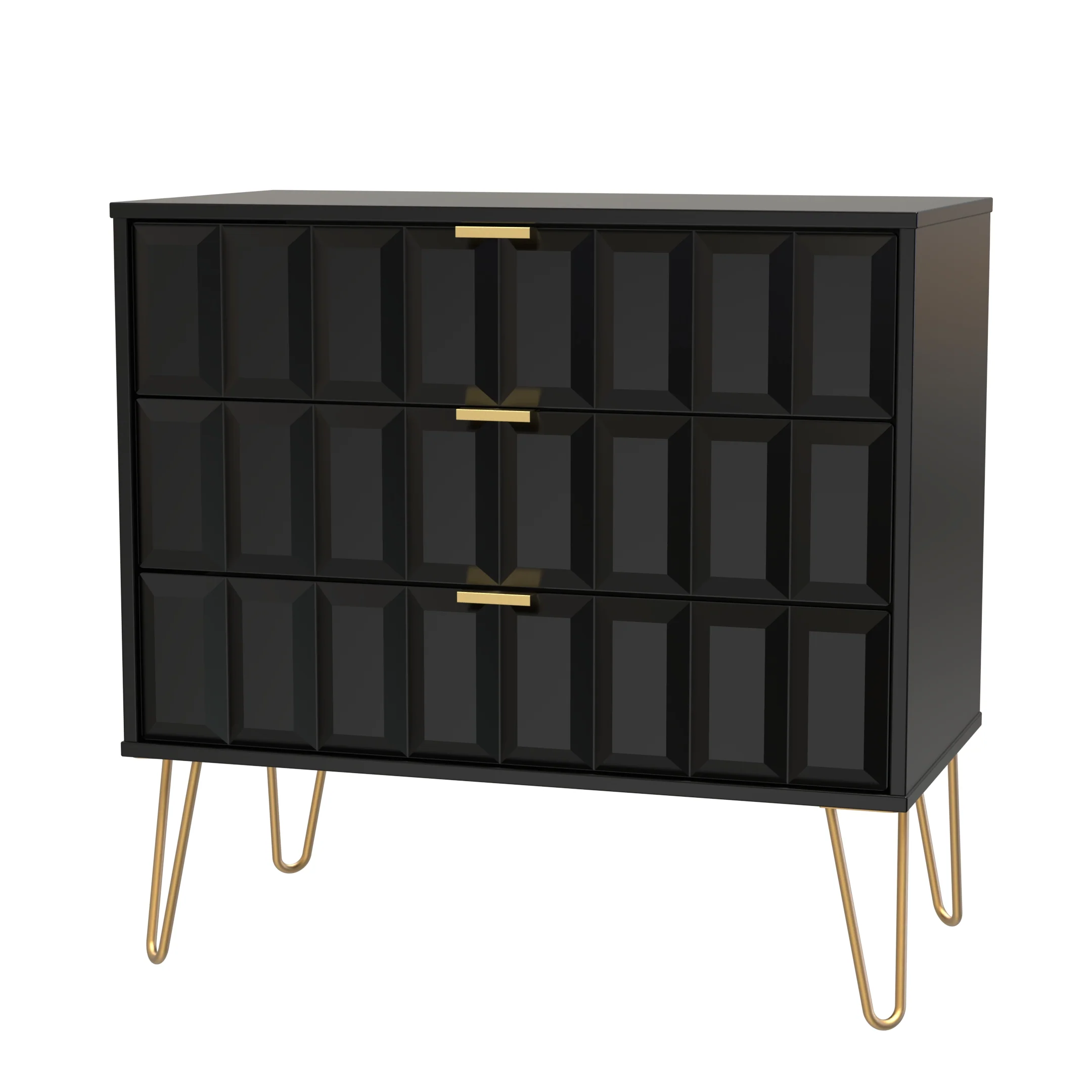 Hanover Ready Assembled 3 Drawer Chest in Deep Black & Black Matt - Image 3
