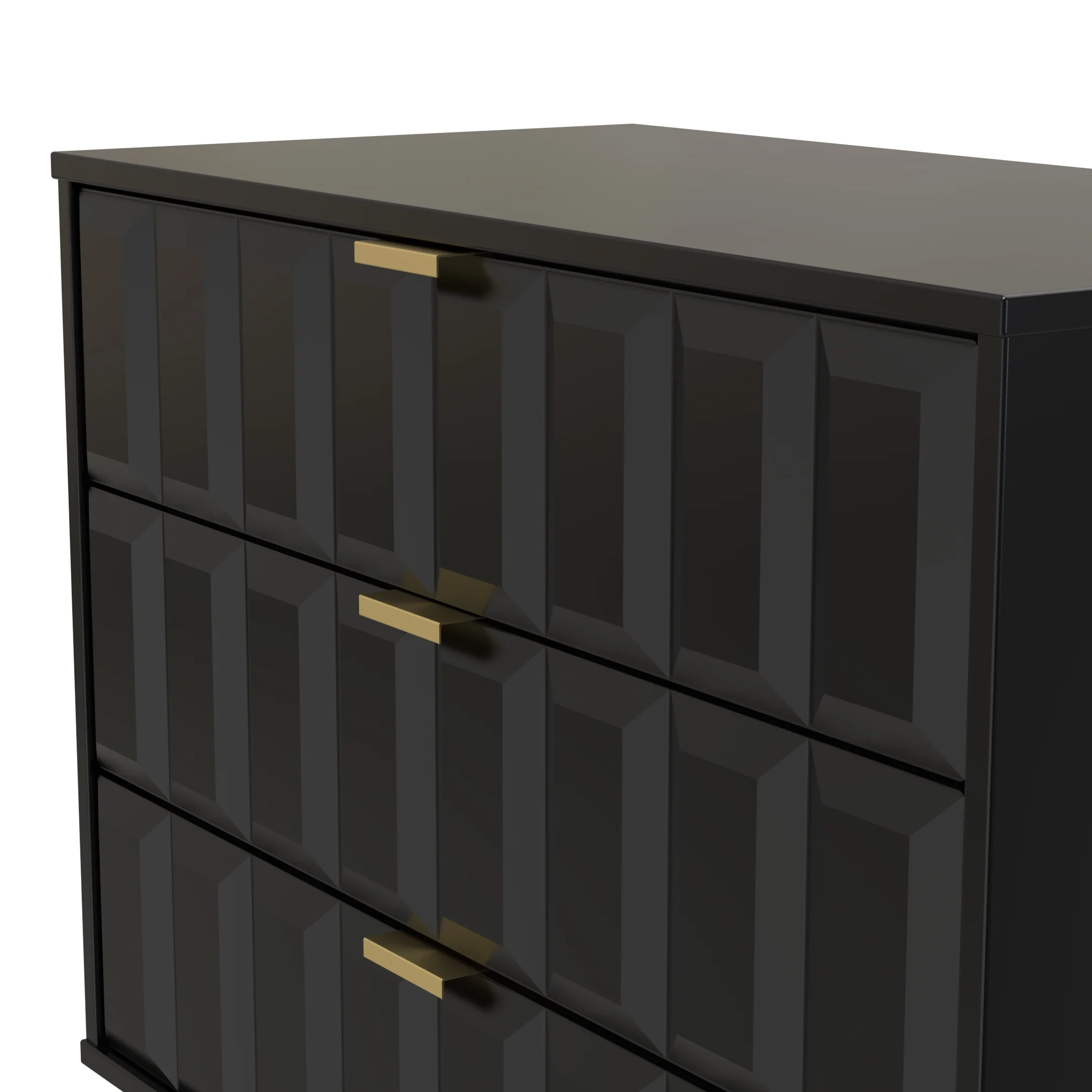 Hanover Ready Assembled 3 Drawer Chest in Deep Black & Black Matt - Image 4
