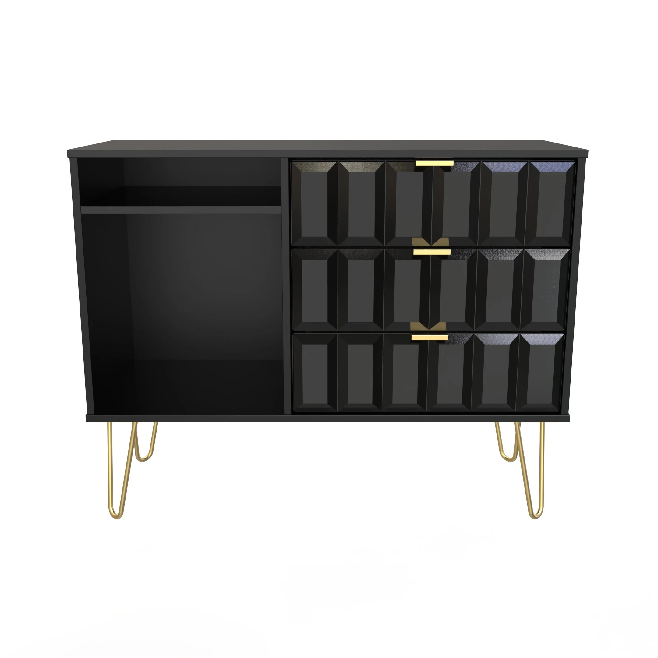 Hanover Ready Assembled 3 Drawer TV Unit in Deep Black & Black Matt - Image 5
