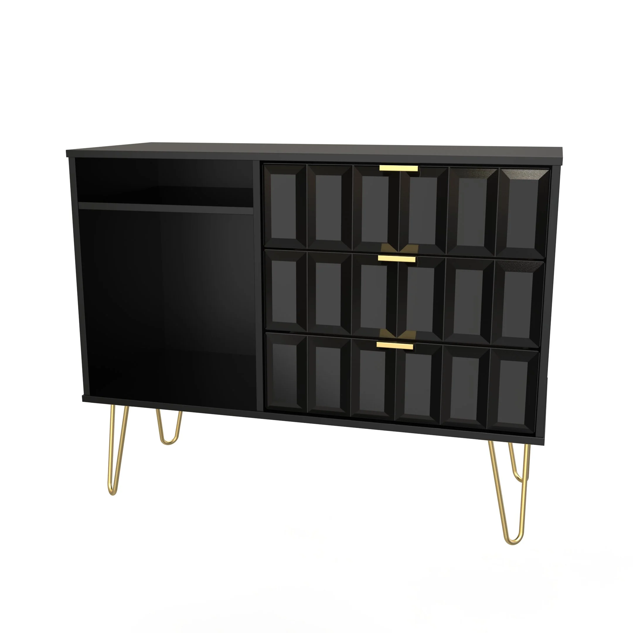 Hanover Ready Assembled 3 Drawer TV Unit in Deep Black & Black Matt - Image 9