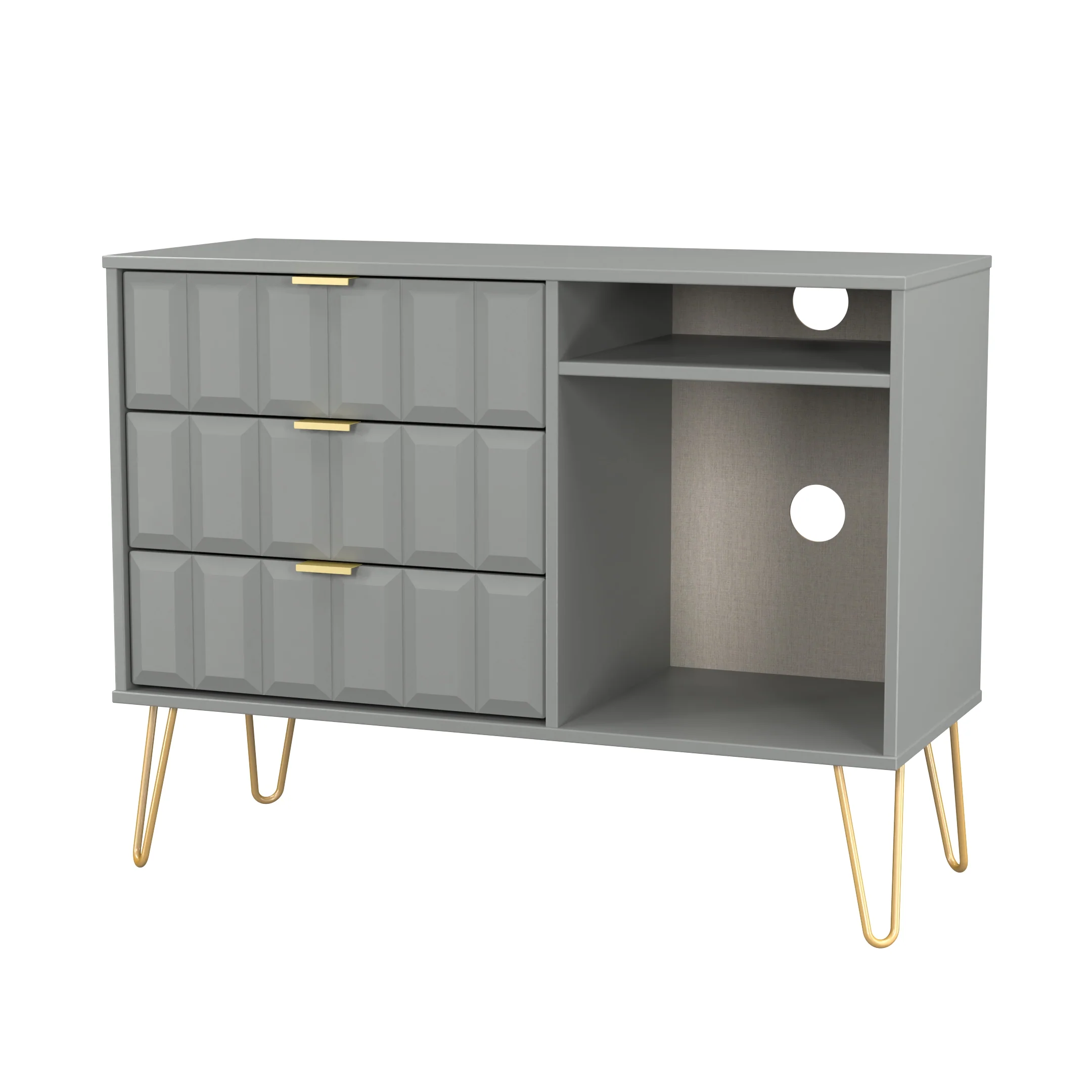 Hanover Ready Assembled 3 Drawer TV Unit in Dusk Grey - Image 4