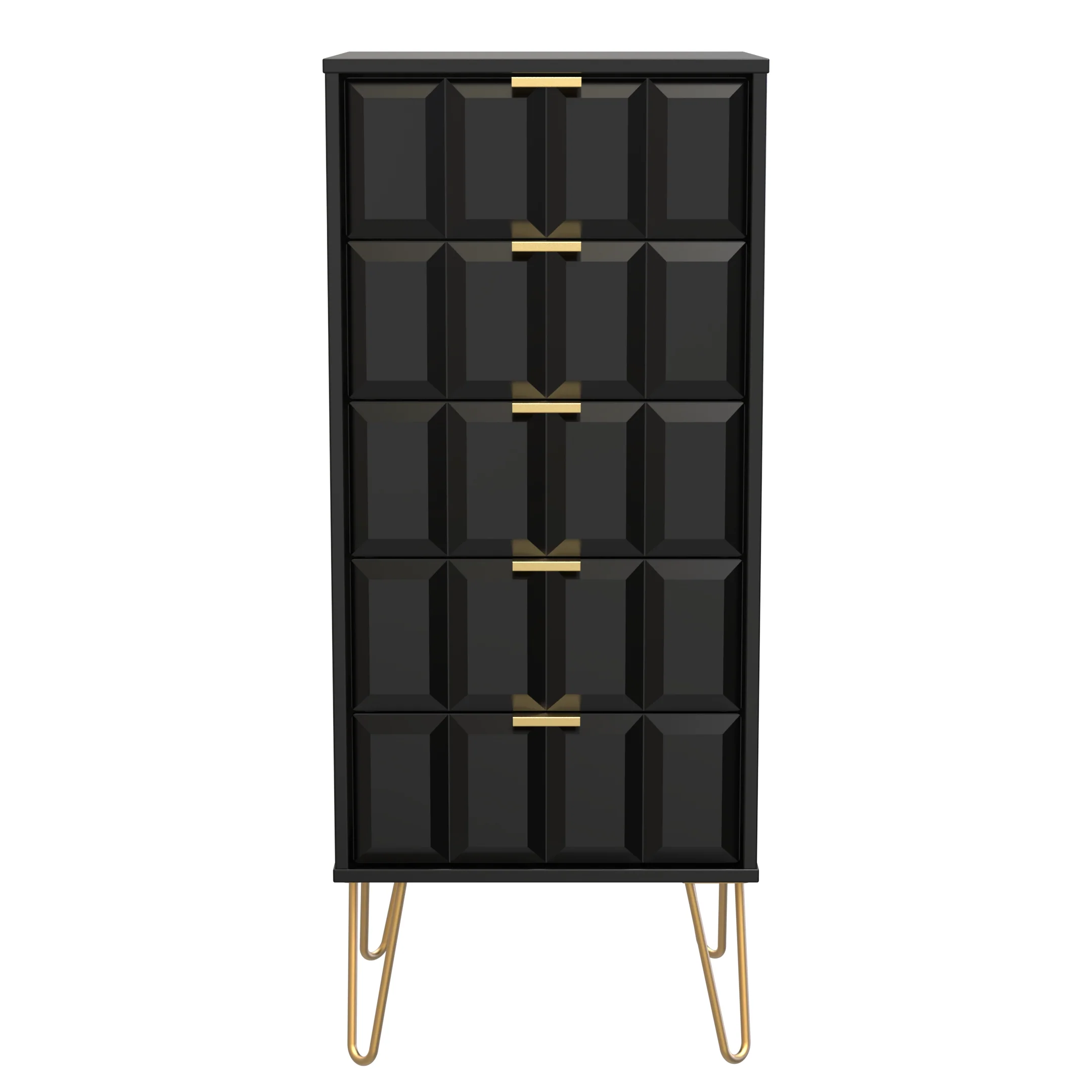 Hanover Ready Assembled 5 Drawer Tallboy in Deep Black & Black Matt