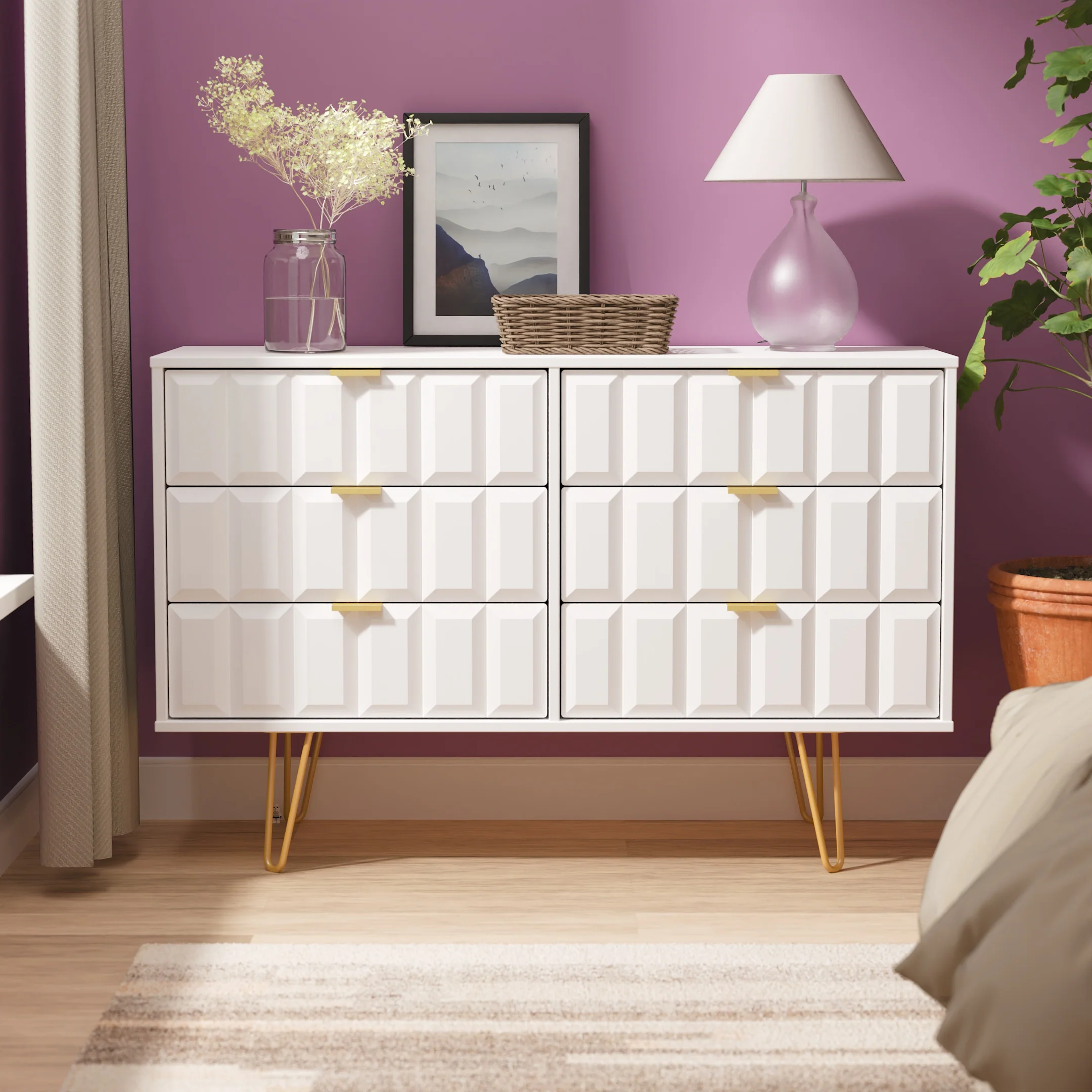 Hanover Ready Assembled 6 Drawer Wide Chest in White Matt