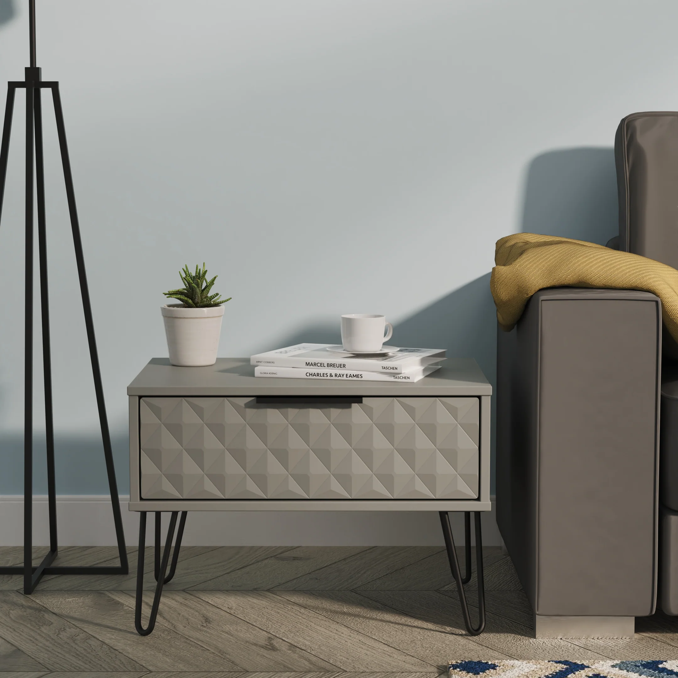 Harlequin 1 Drawer Wide Side Table in Dusk Grey - Ready Assembled