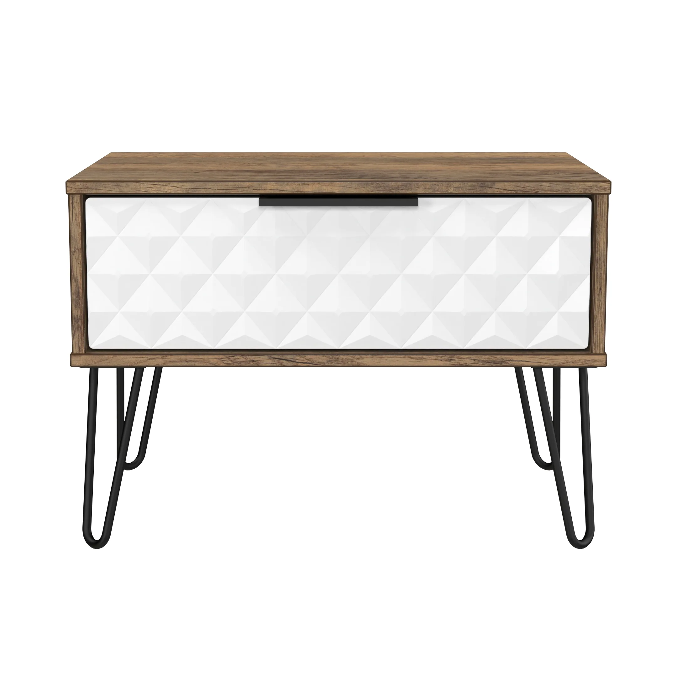 Harlequin 1 Drawer Wide Side Table in White Matt & Vintage Oak - Ready Assembled - Image 2