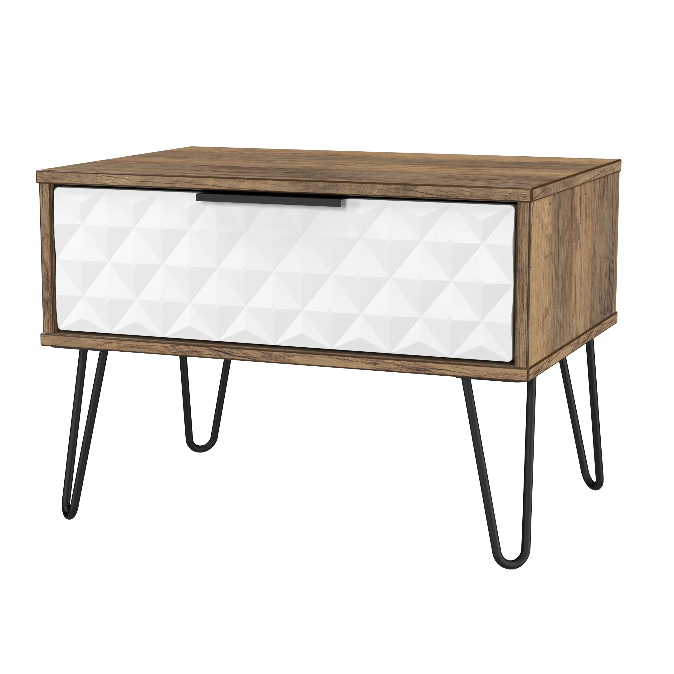 Harlequin 1 Drawer Wide Side Table in White Matt & Vintage Oak - Ready Assembled - Image 4