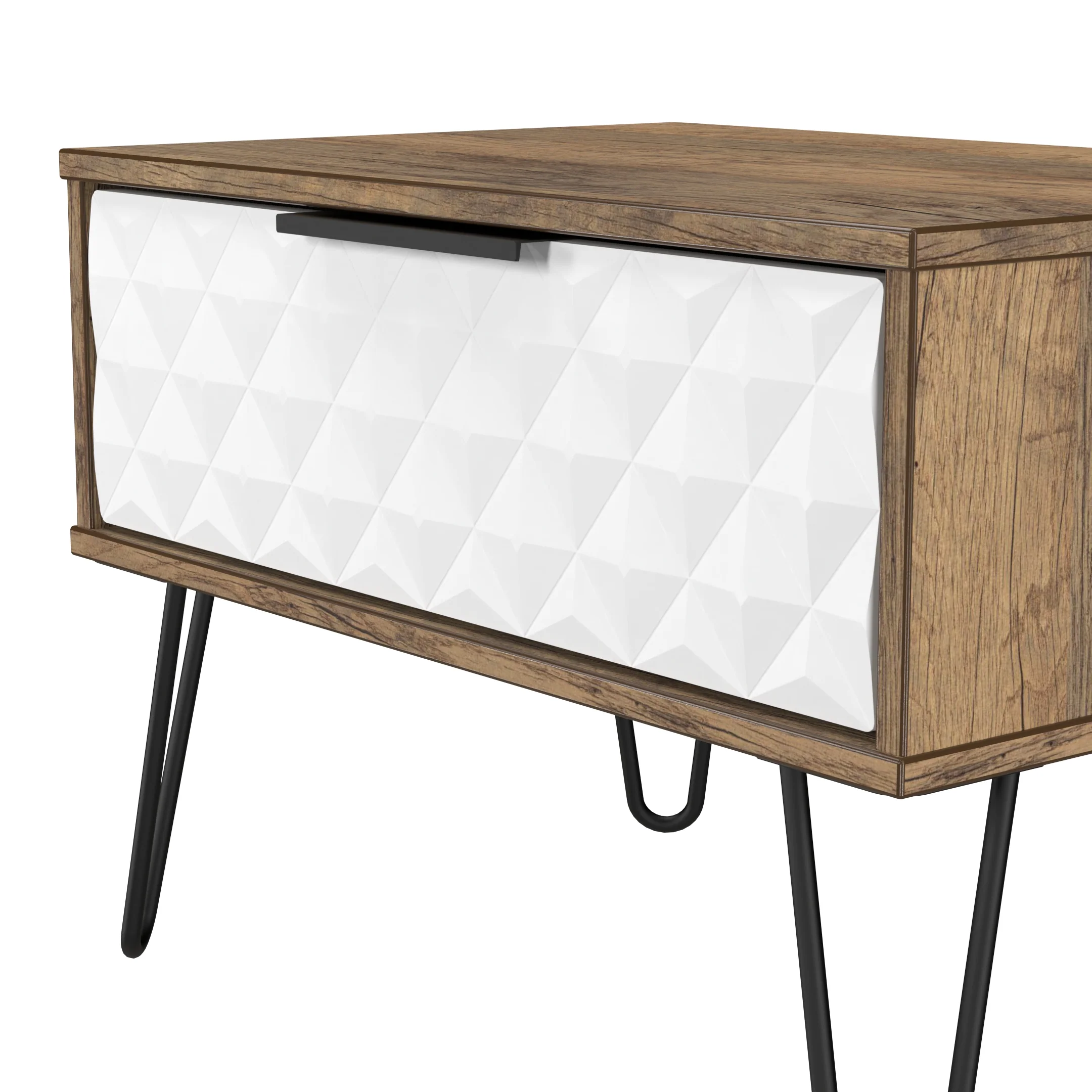 Harlequin 1 Drawer Wide Side Table in White Matt & Vintage Oak - Ready Assembled - Image 5