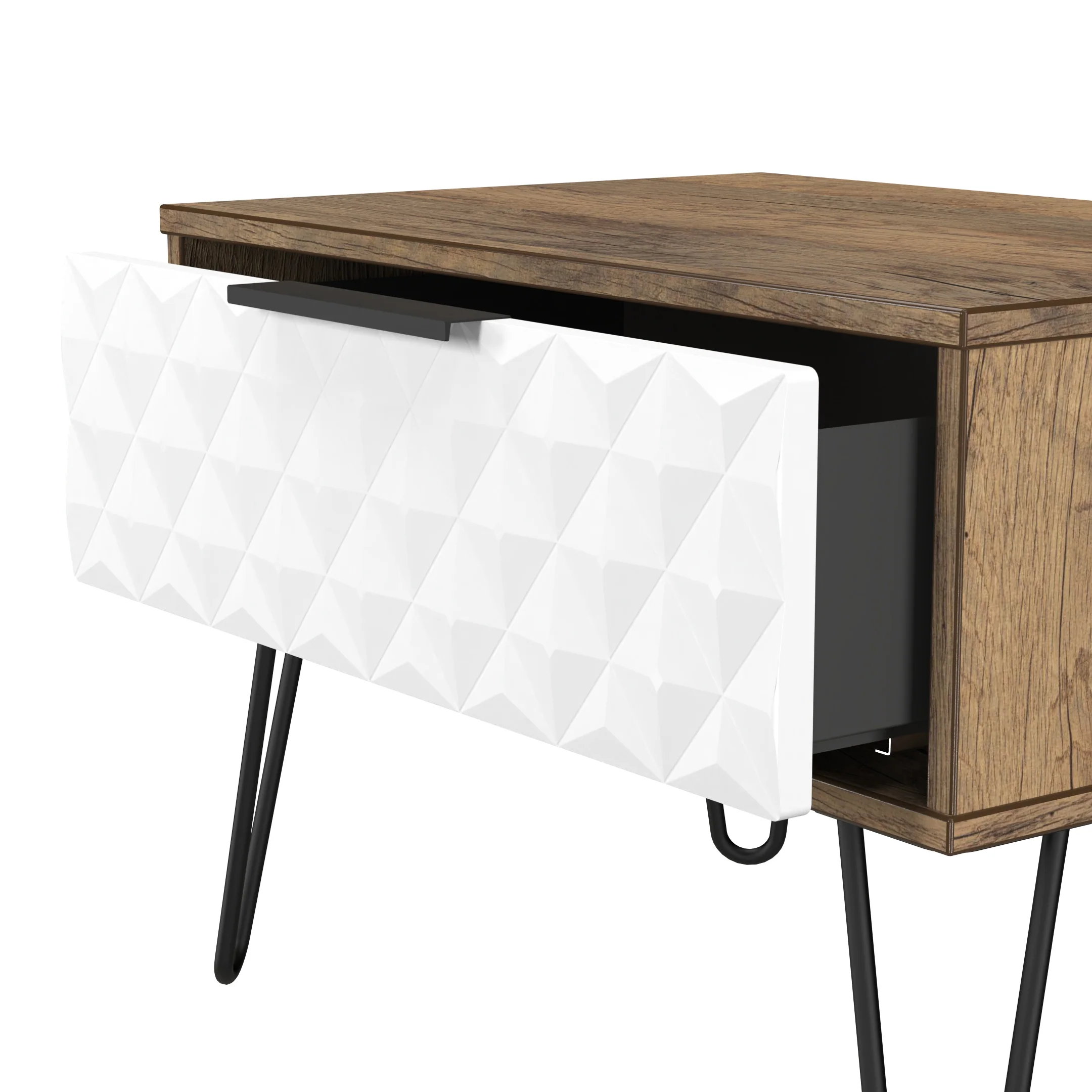 Harlequin 1 Drawer Wide Side Table in White Matt & Vintage Oak - Ready Assembled - Image 6