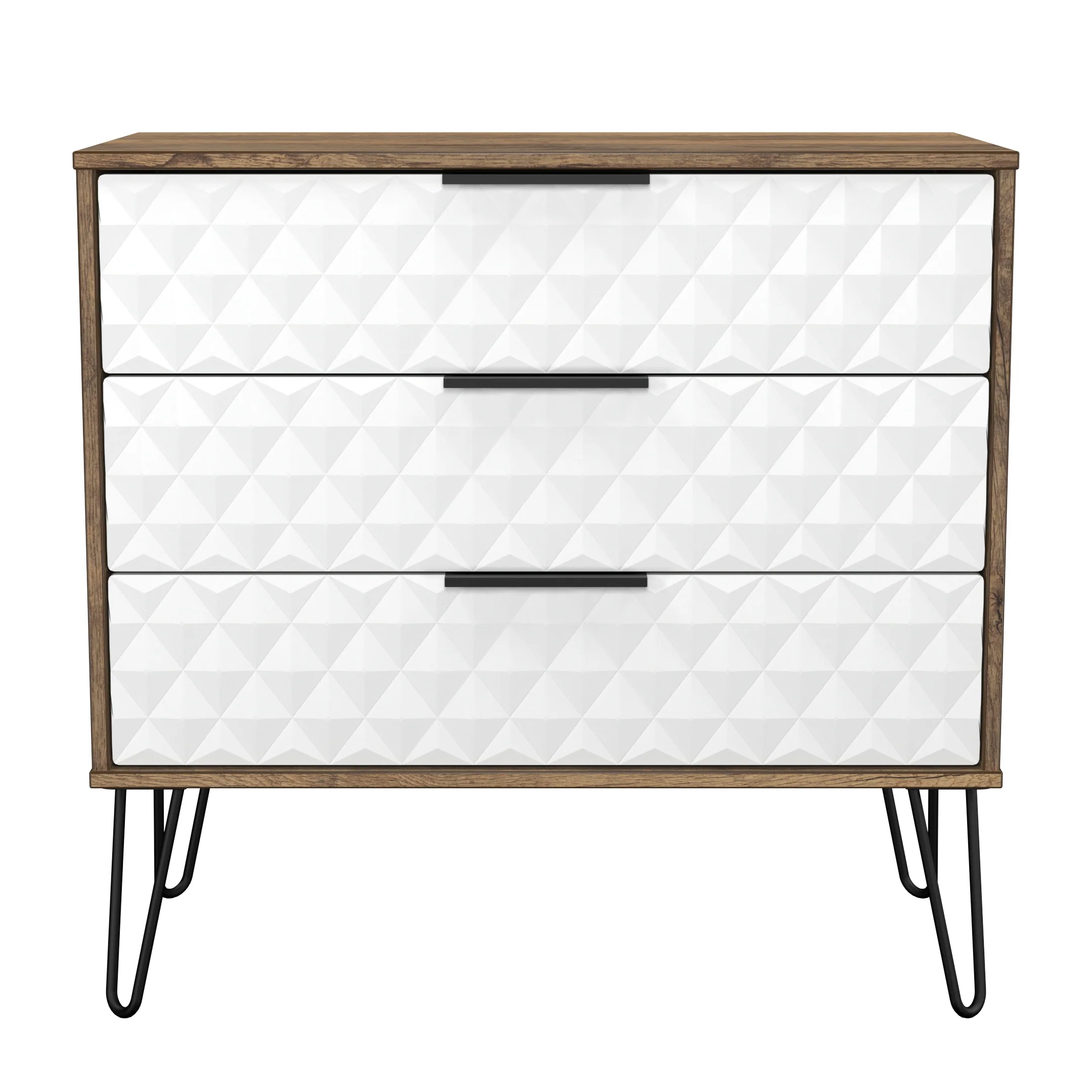 Harlequin 3 Drawer Chest in White Matt & Vintage Oak - Ready Assembled - Image 2