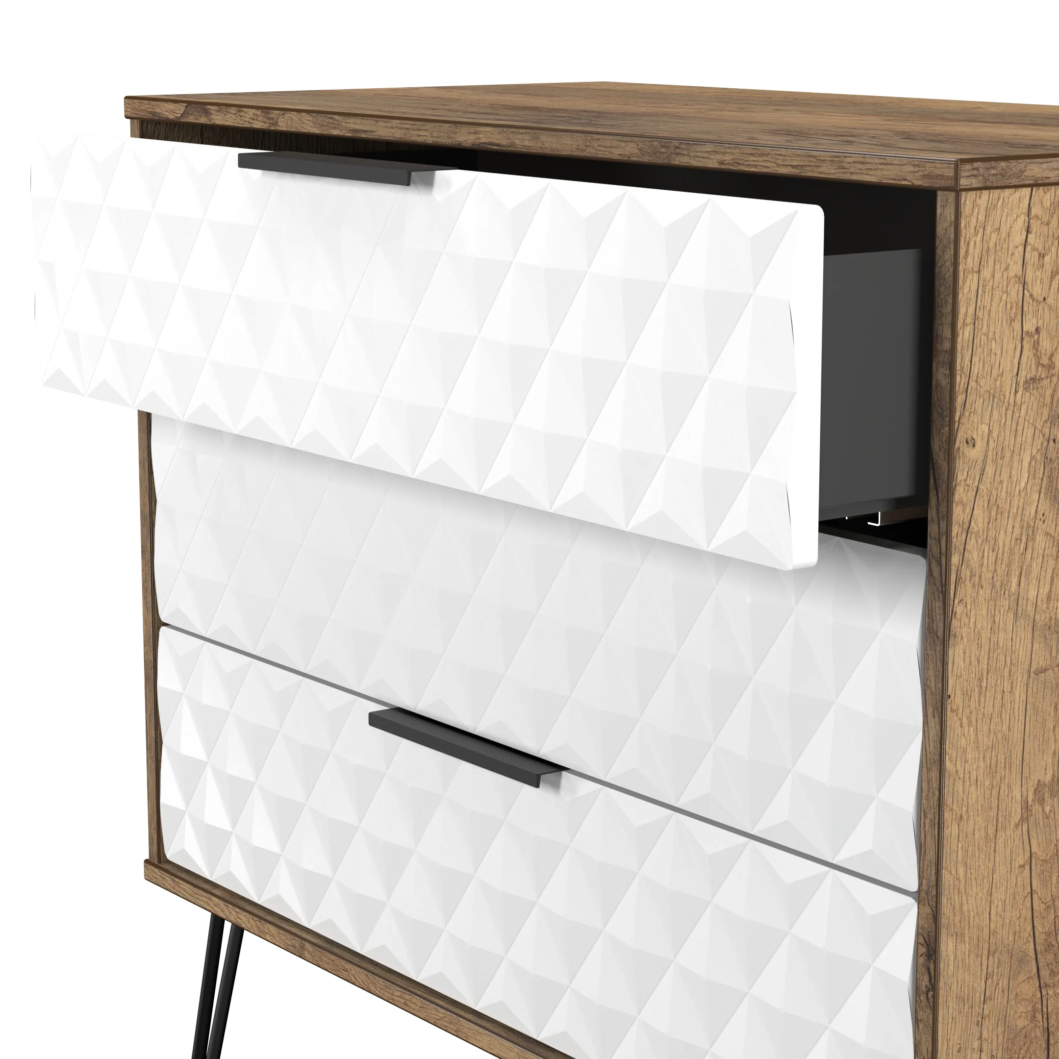 Harlequin 3 Drawer Chest in White Matt & Vintage Oak - Ready Assembled - Image 6