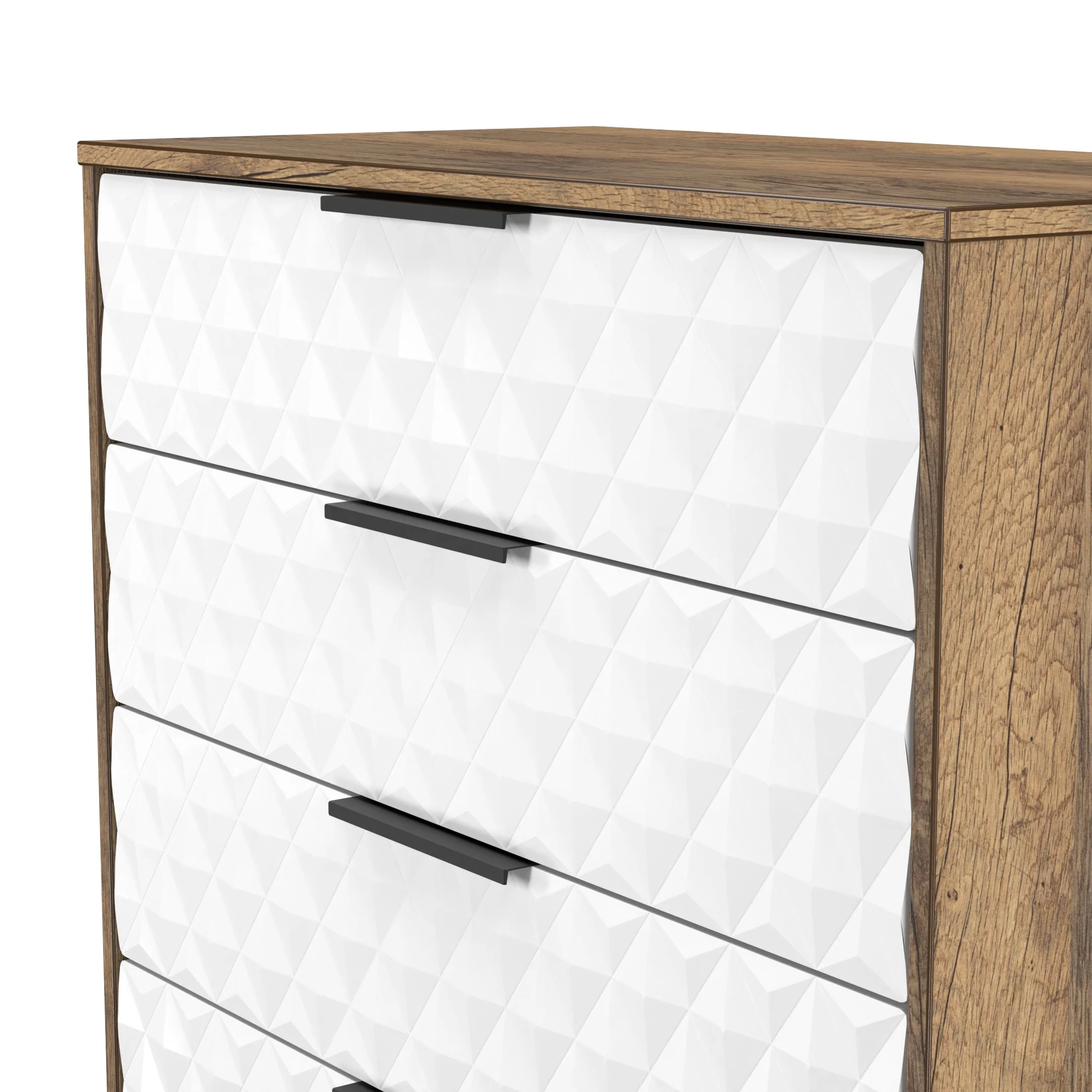 Harlequin 5 Drawer Chest in White Matt & Vintage Oak - Ready Assembled - Image 5