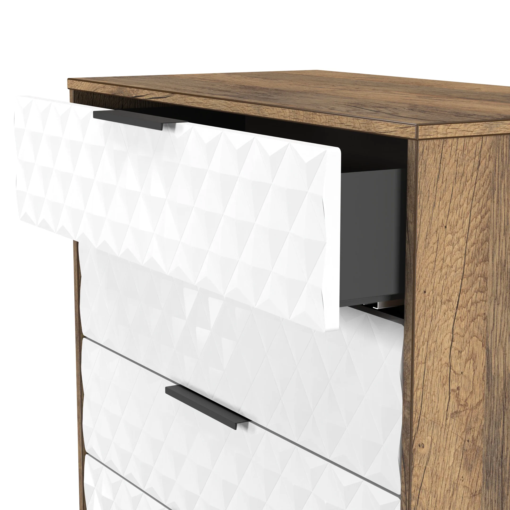 Harlequin 5 Drawer Chest in White Matt & Vintage Oak - Ready Assembled - Image 6