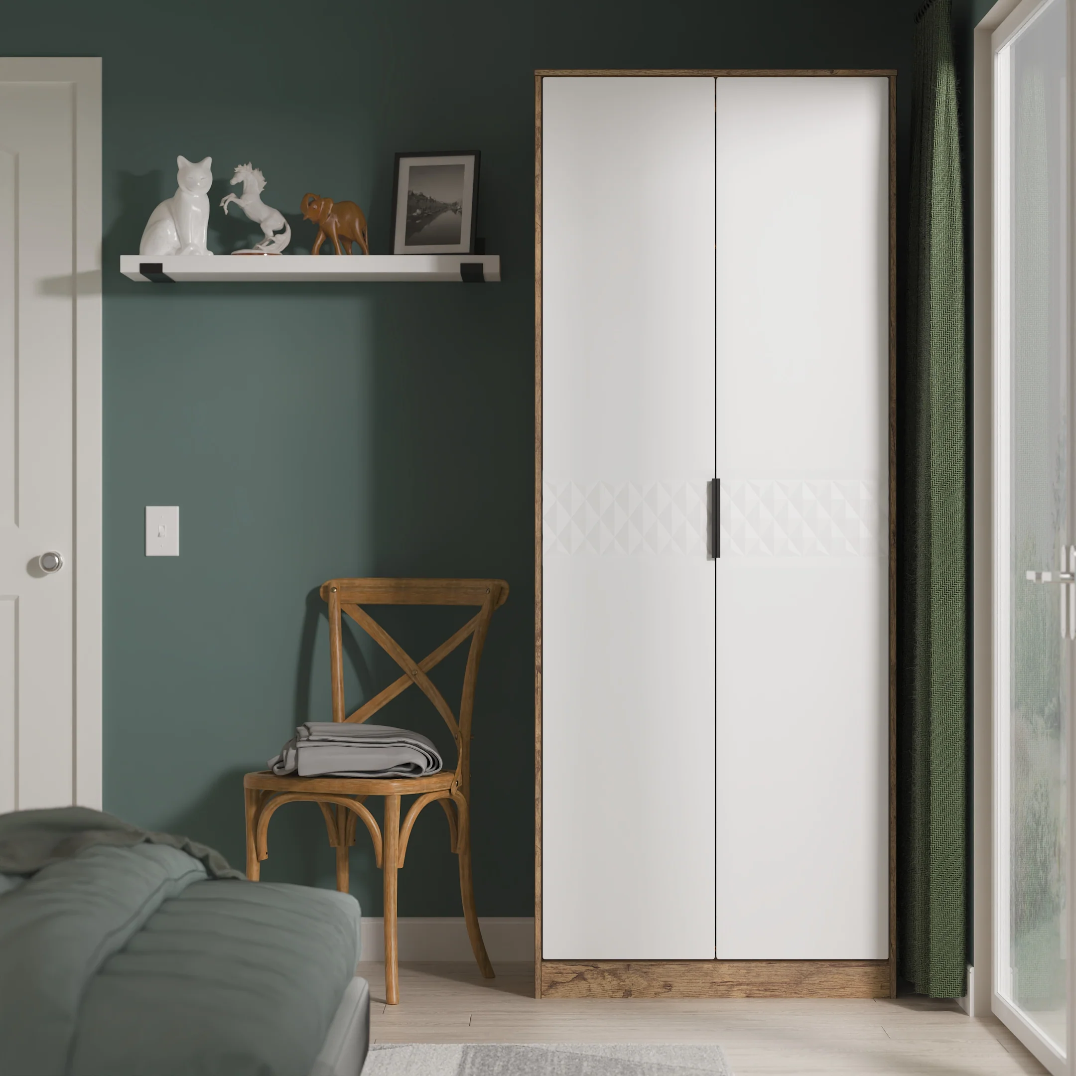 Harlequin Double Wardrobe in White Matt & Vintage Oak - Ready Assembled