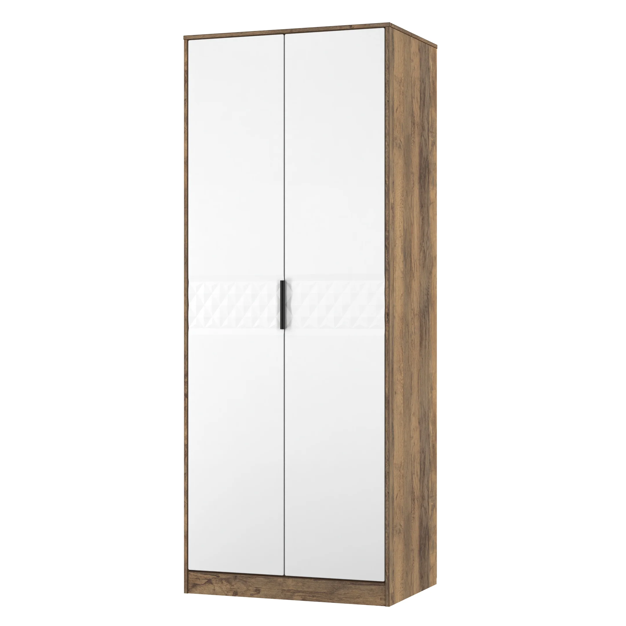 Harlequin Double Wardrobe in White Matt & Vintage Oak - Ready Assembled - Image 4