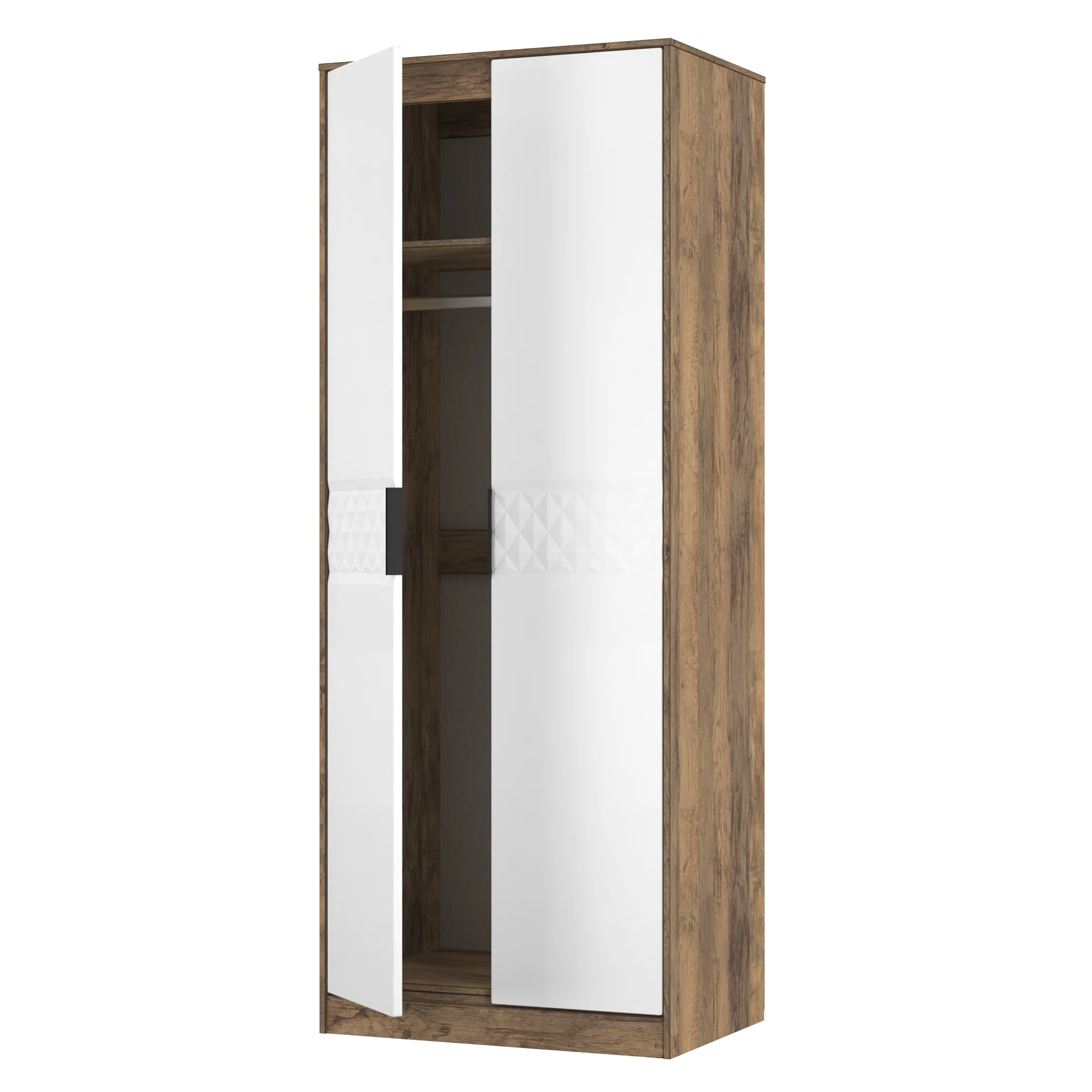Harlequin Double Wardrobe in White Matt & Vintage Oak - Ready Assembled - Image 6