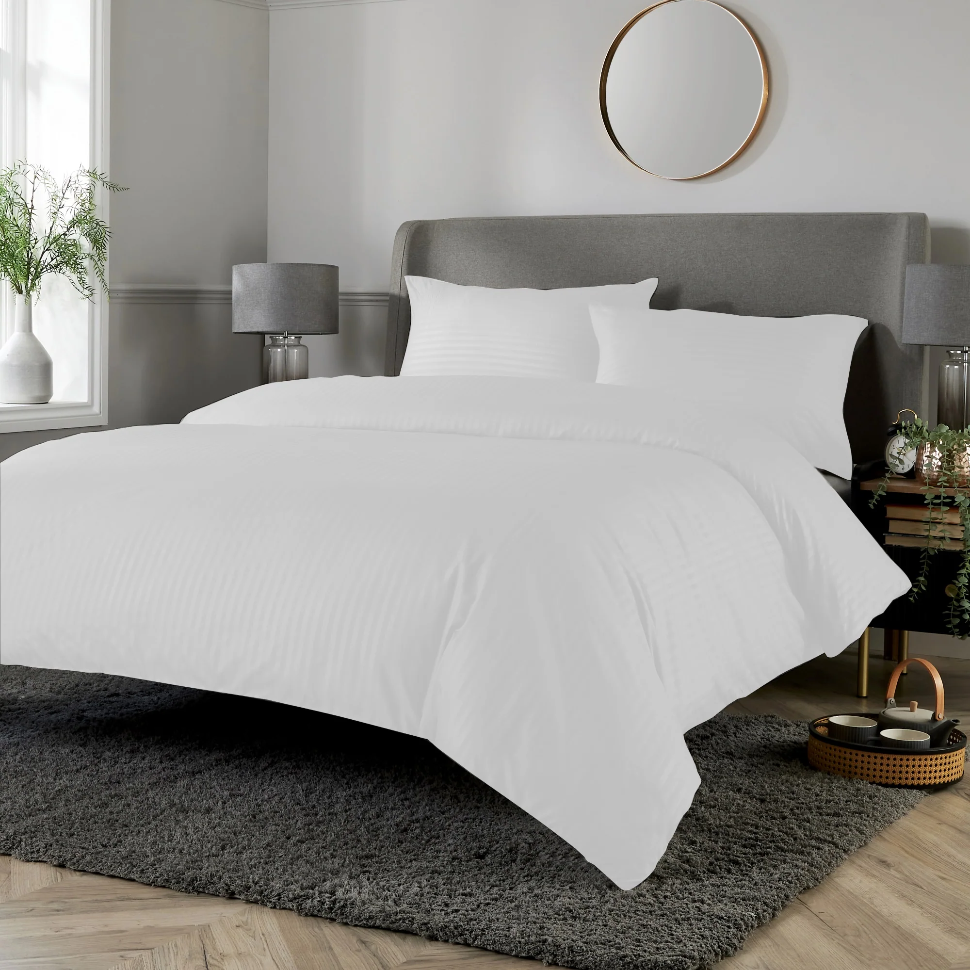 Harley Satin Stripe Duvet Set - White