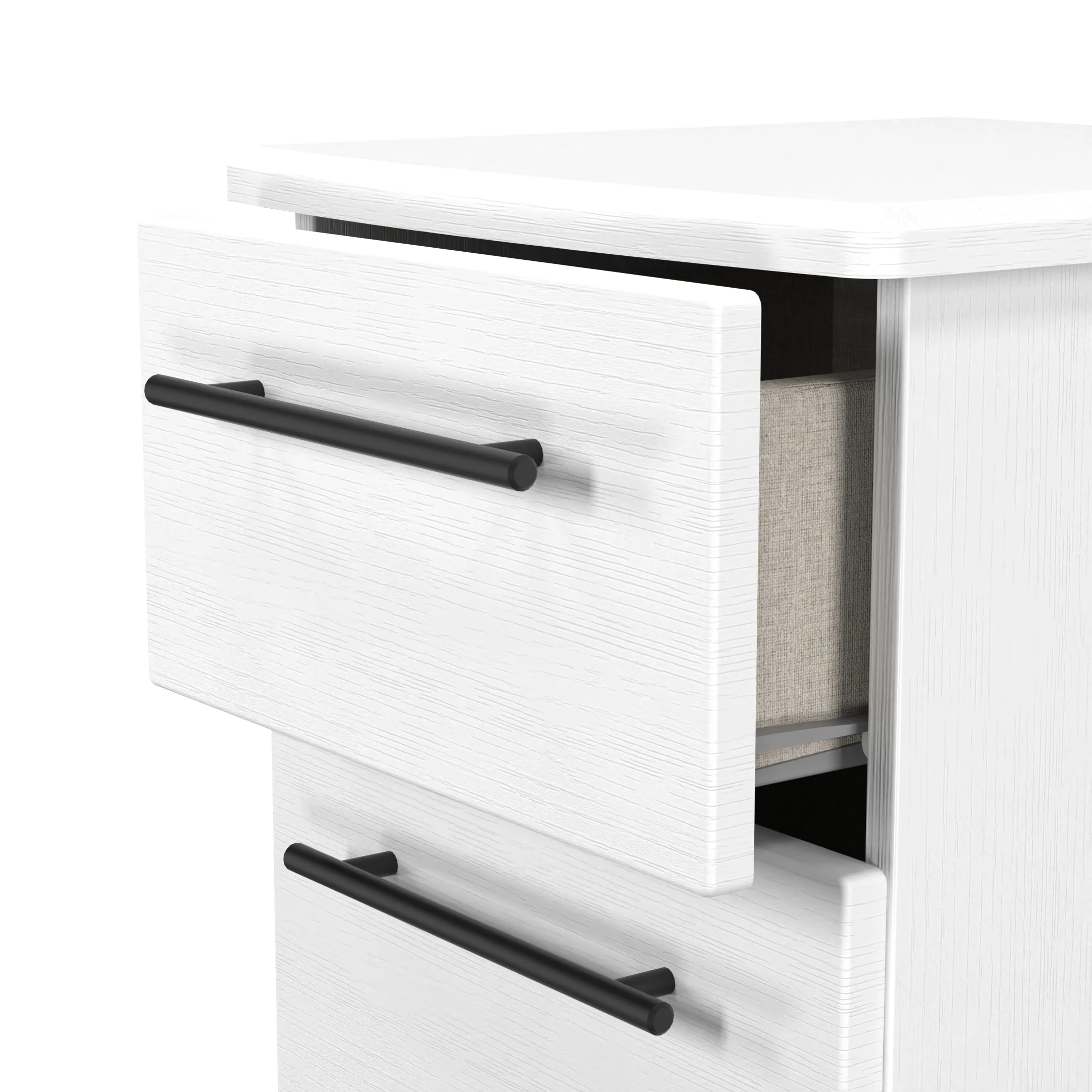 Harrow Ready Assembled 3 Drawer Bedside Cabinet in White Ash - Image 6