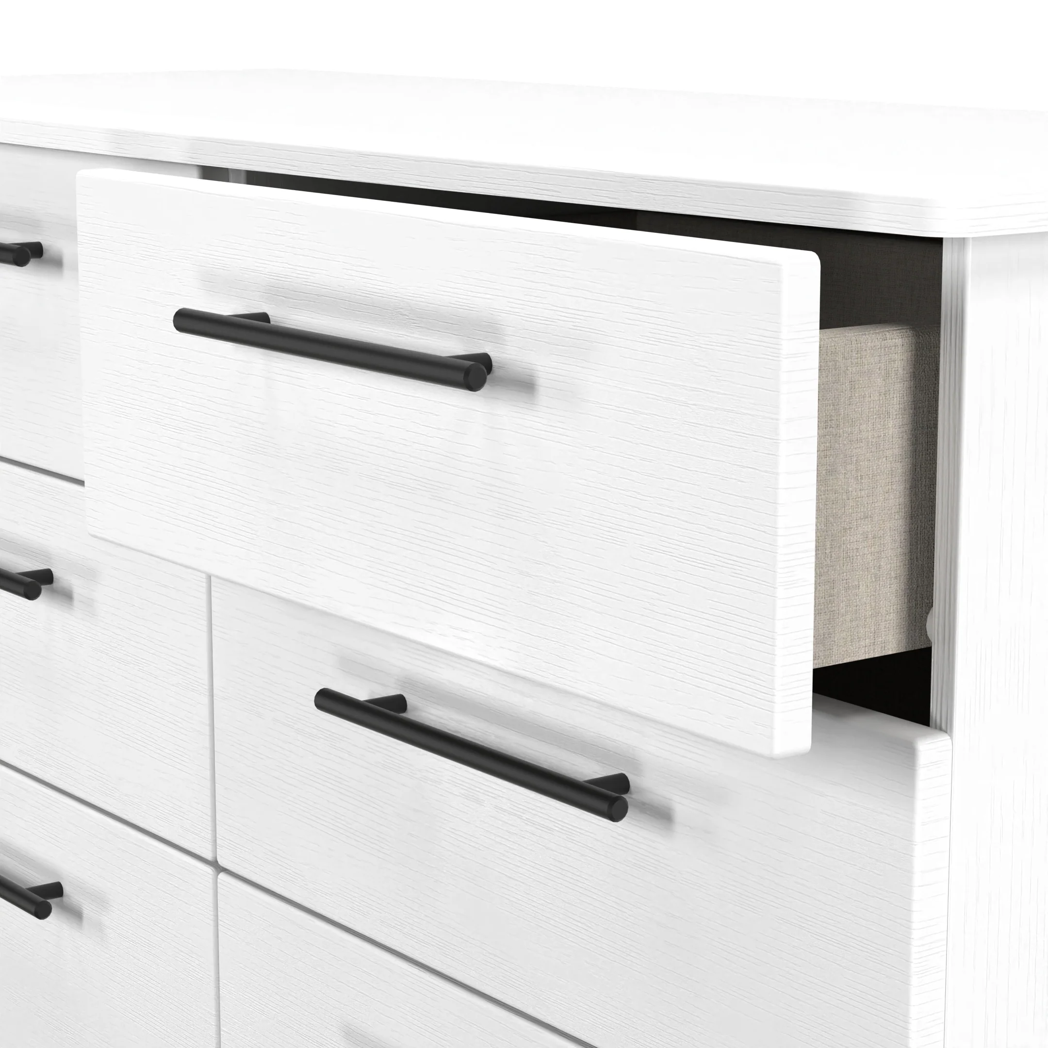 Harrow Ready Assembled 6 Drawer Wide Chest in White Ash - Image 6