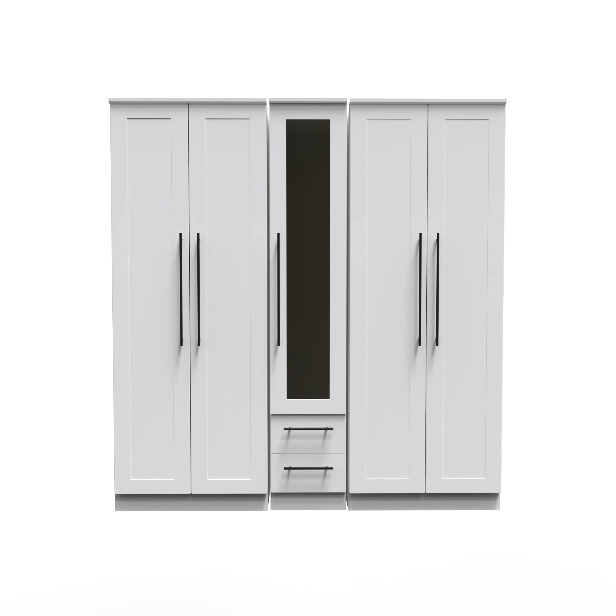 Harrow Ready Assembled Tall 5 Door 2 Drawer 1 Mirror Wardrobe in White Ash - Image 2