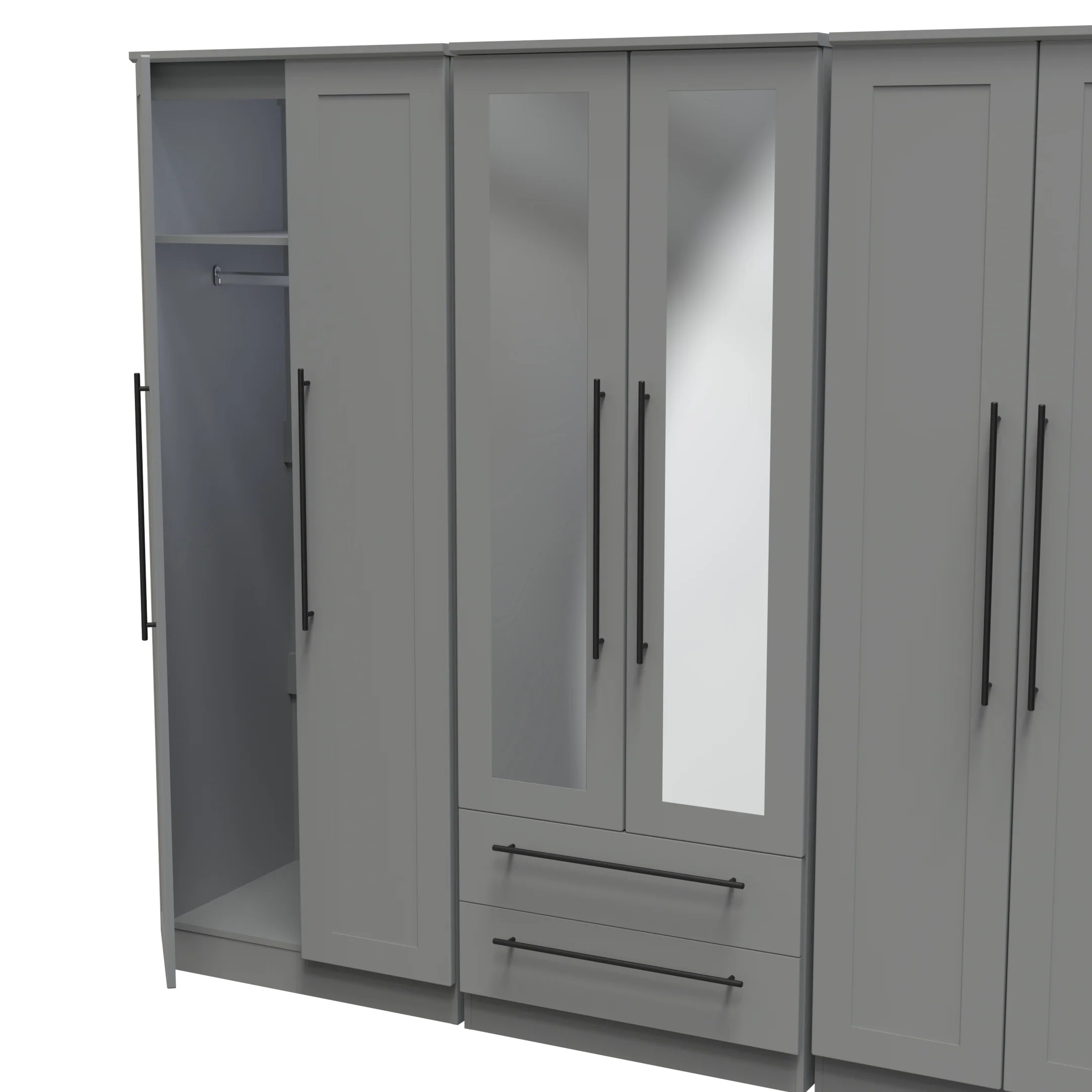 Harrow Ready Assembled Tall 6 Door 2 Drawer 2 Mirror Wardrobe in Dusk Grey - Image 5