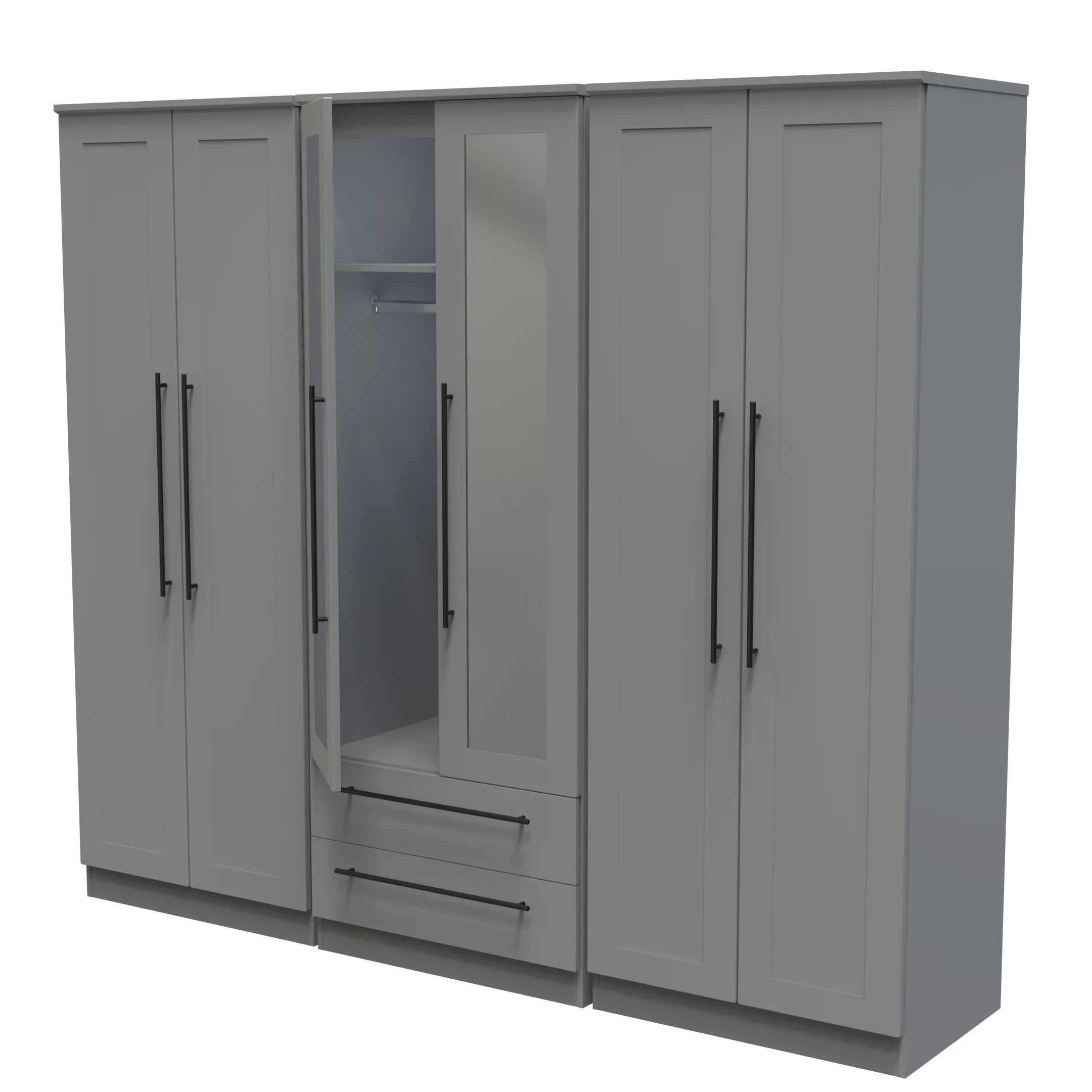 Harrow Ready Assembled Tall 6 Door 2 Drawer 2 Mirror Wardrobe in Dusk Grey - Image 6