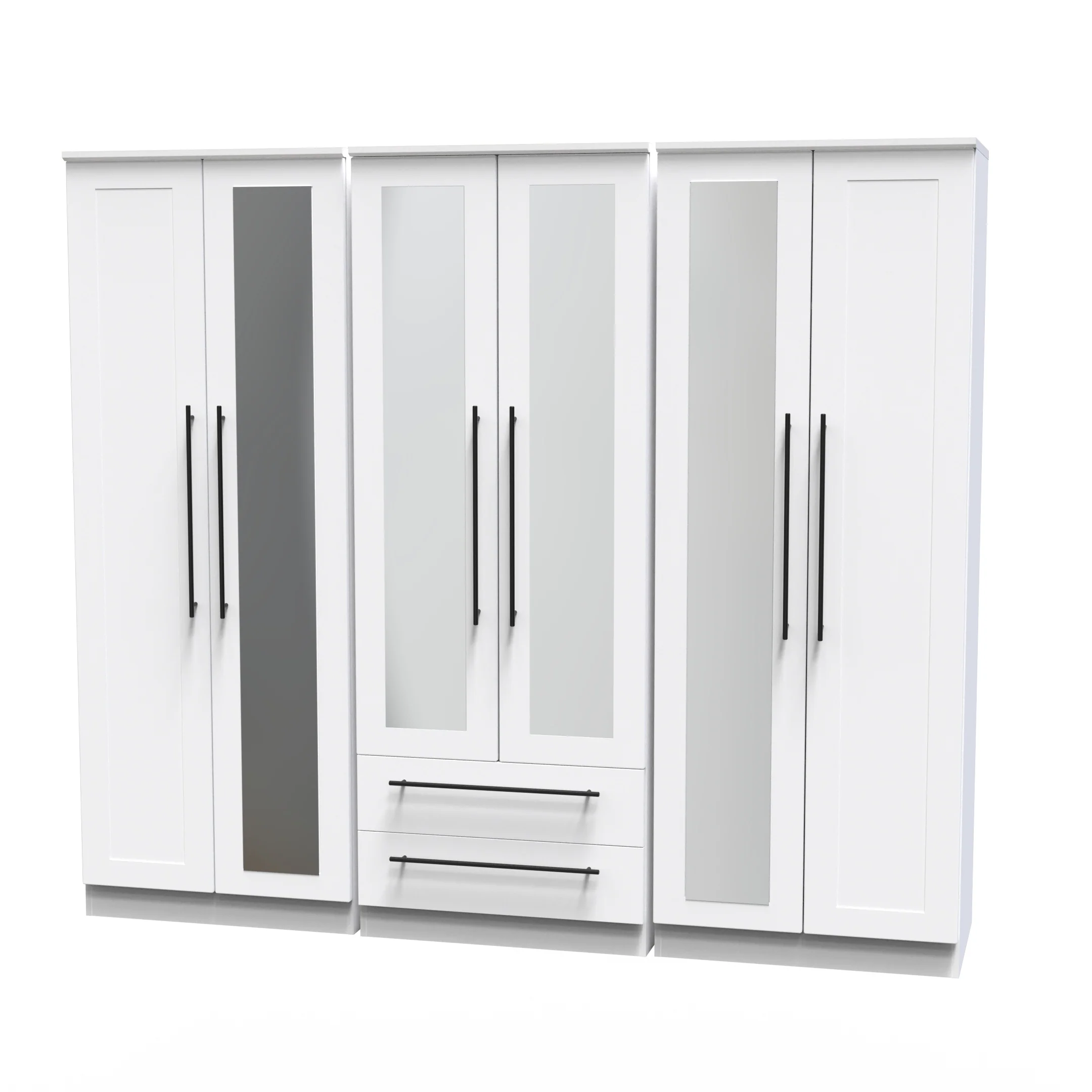 Harrow Ready Assembled Tall 6 Door 2 Drawer 2 Mirror Wardrobe in White Ash - Image 4