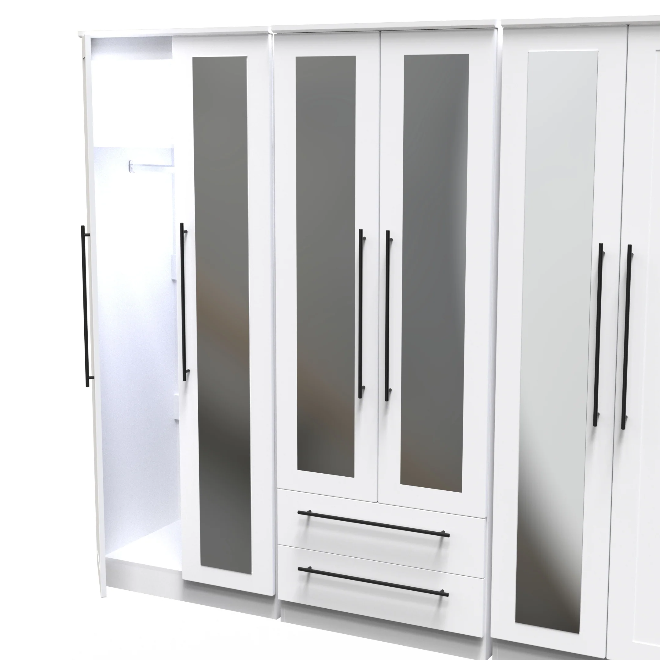 Harrow Ready Assembled Tall 6 Door 2 Drawer 2 Mirror Wardrobe in White Ash - Image 6