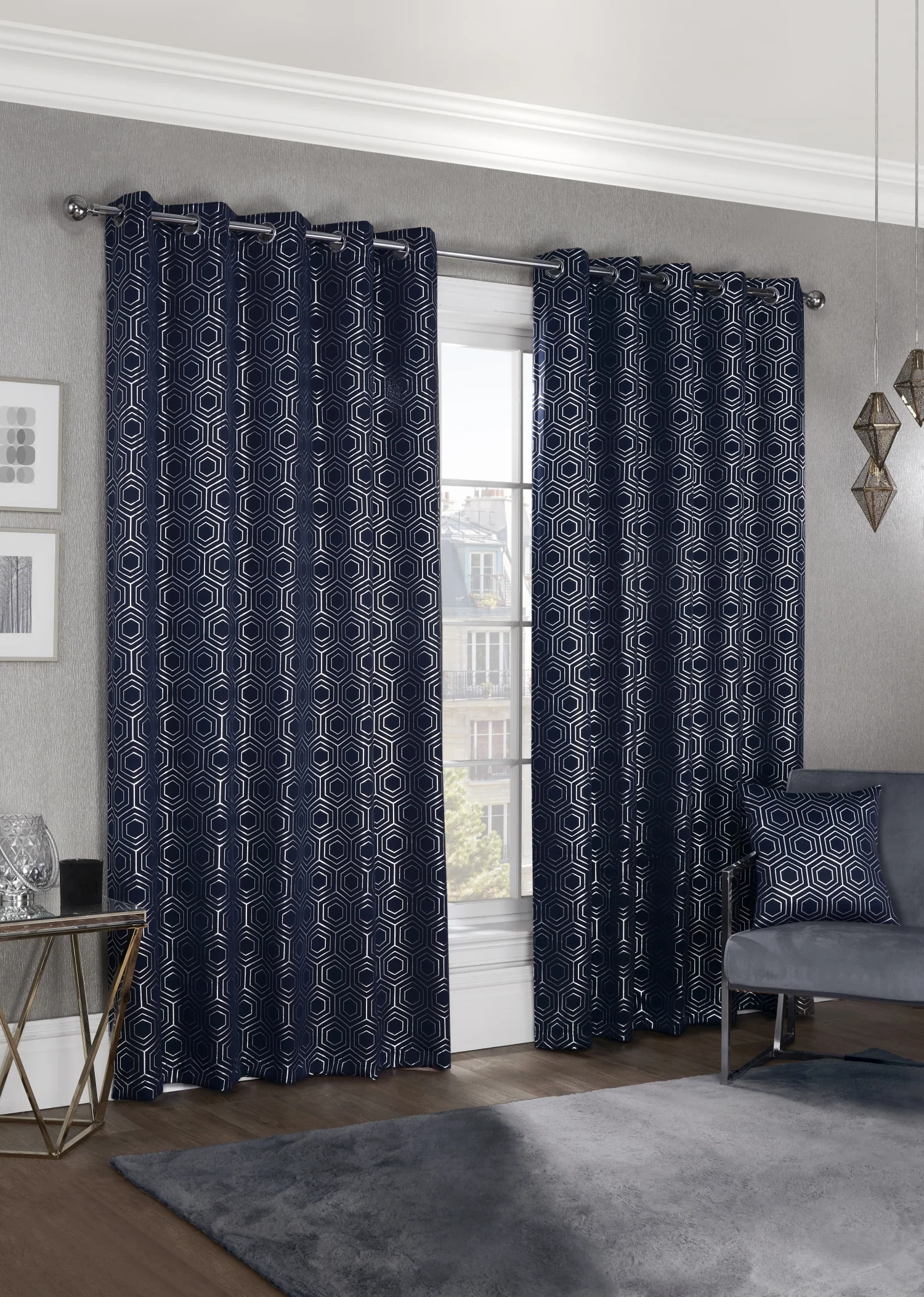 Hartford - Woven Thermal Blackout Eyelet Curtains in Navy