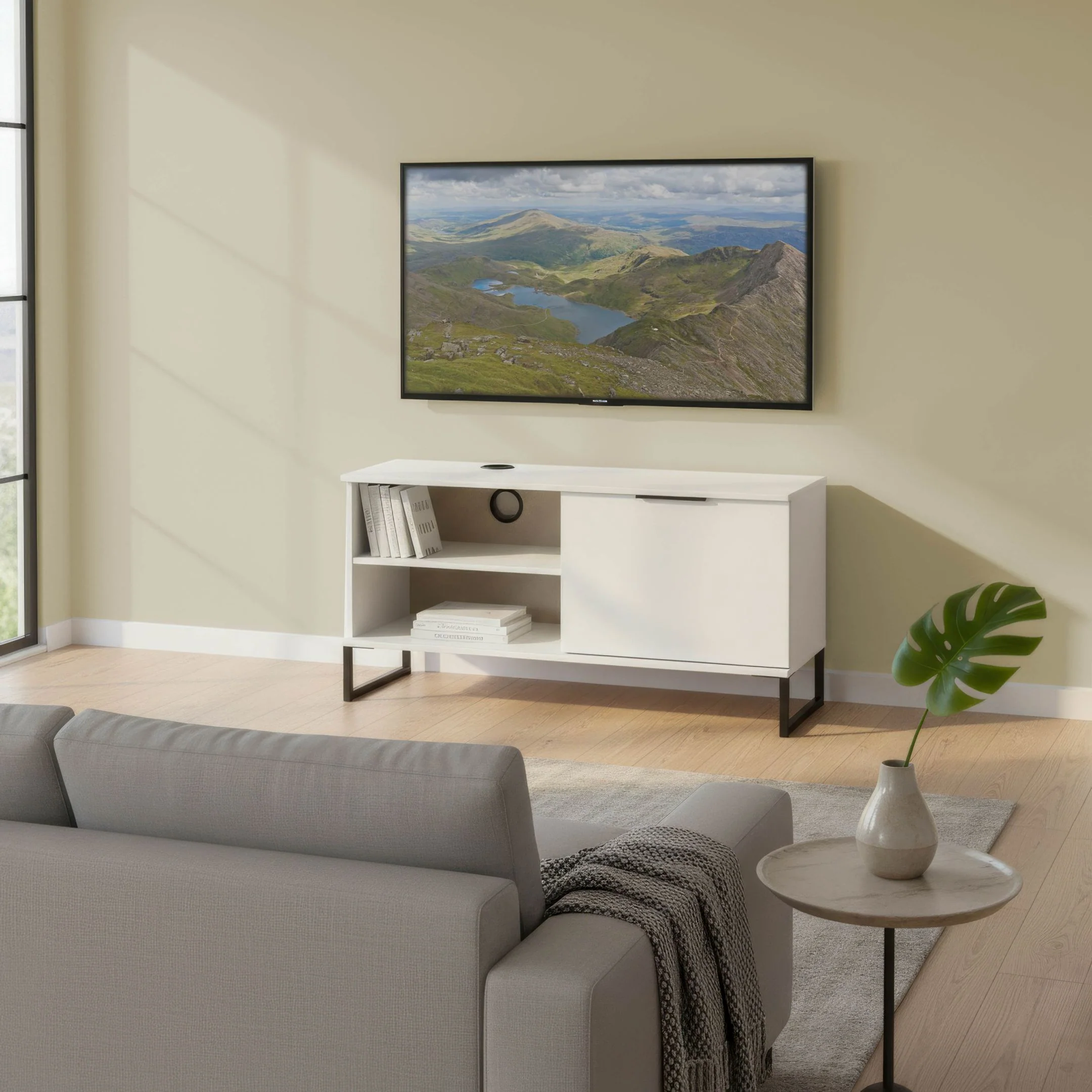 Havana 1 Door Open Shelf TV Unit In White Matt