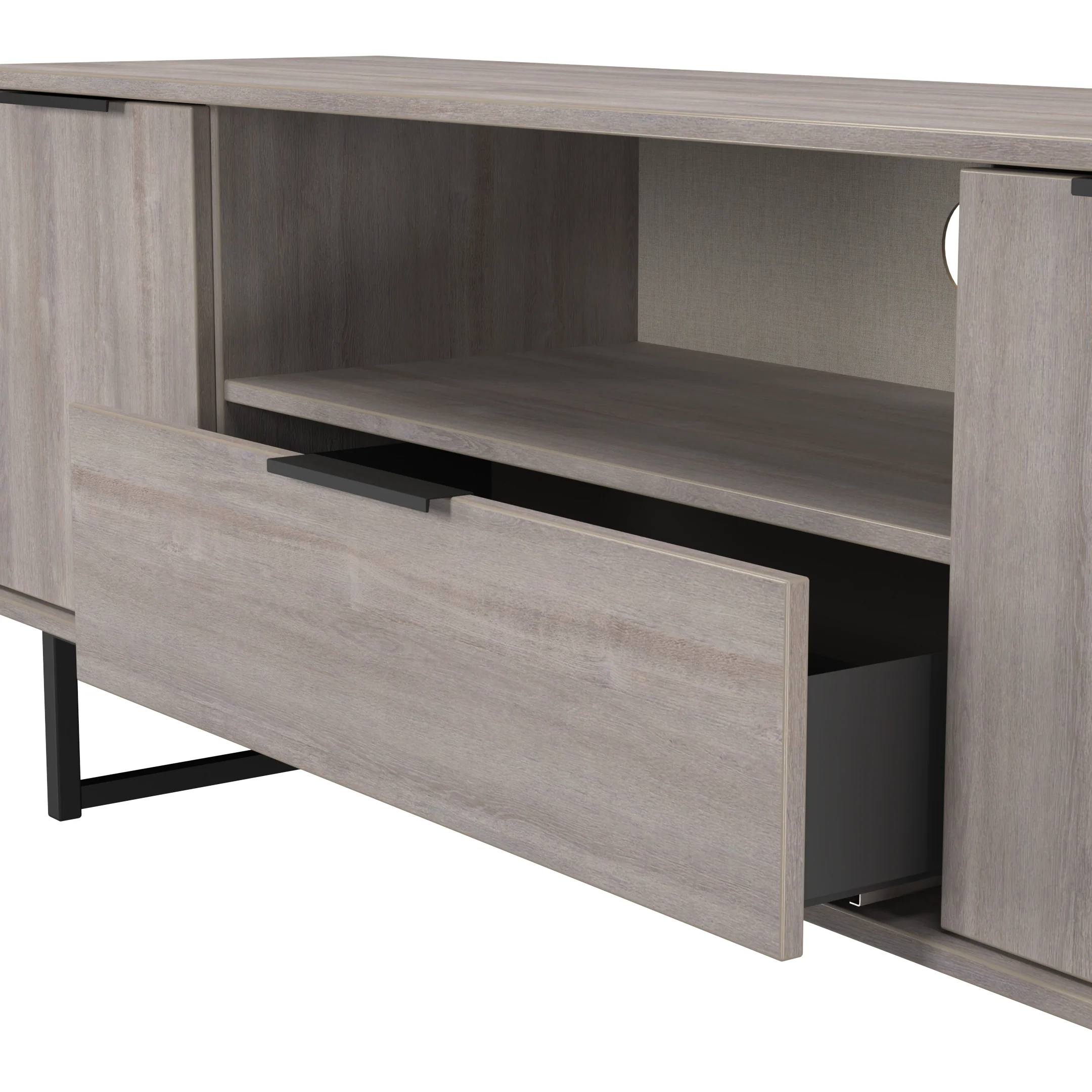 Havana Ready Assembled 2 Door 1 Drawer Wide TV Unit in Grey Oak - Image 7