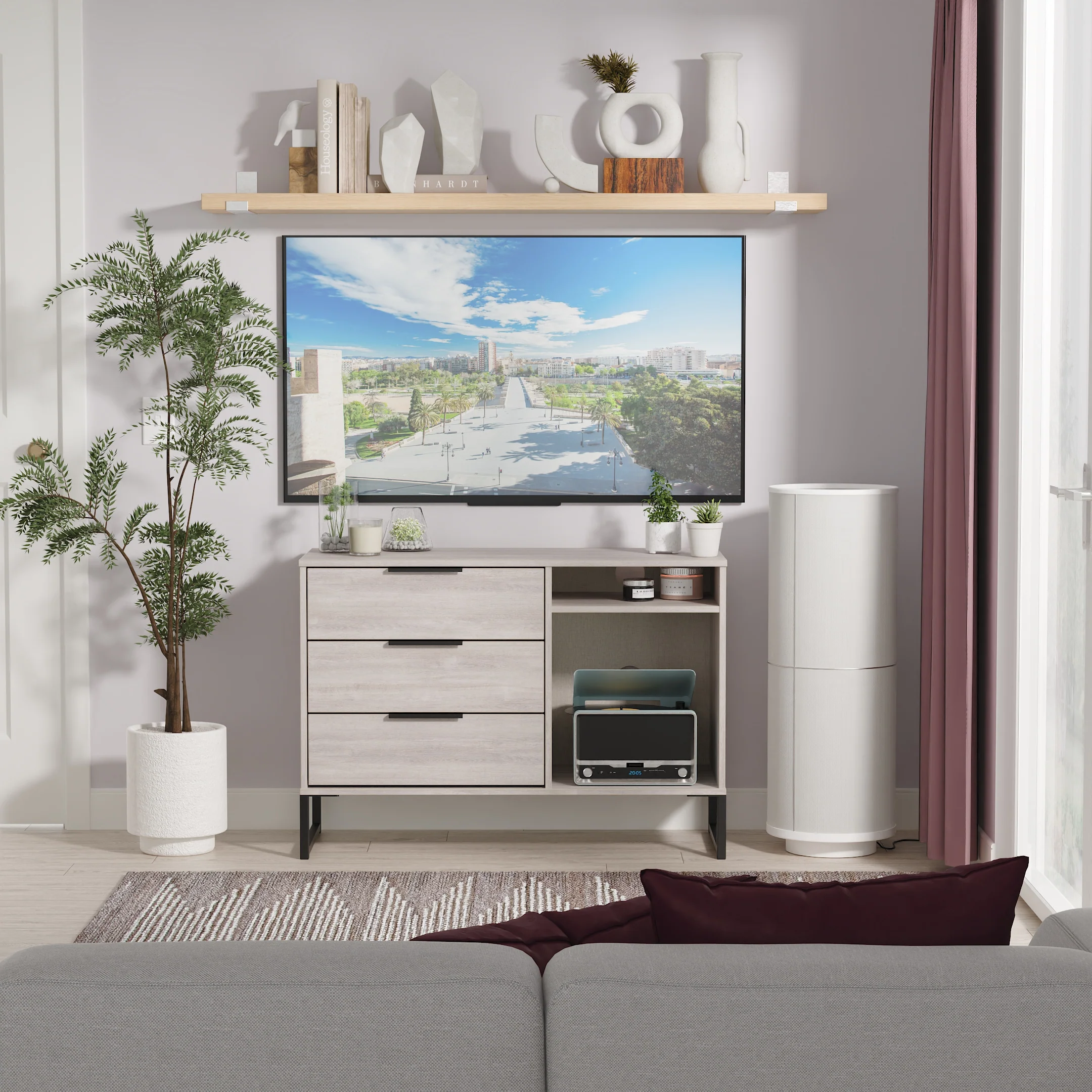 Havana Ready Assembled 3 Drawer TV Unit in Grey Oak