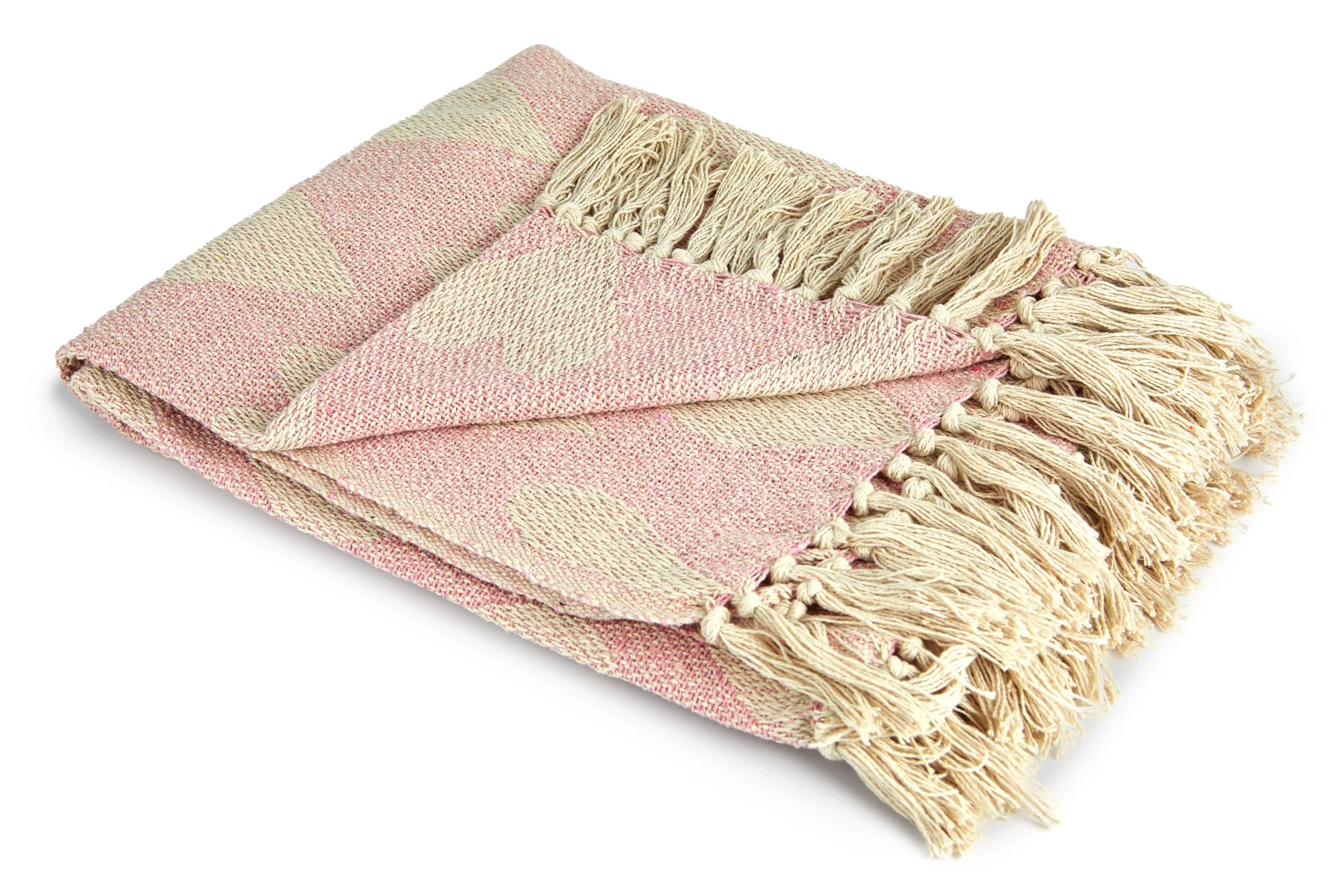Heart - Recycled Cotton Throw With Heart Design in Blush Pink (70" x 100" ) - Image 2