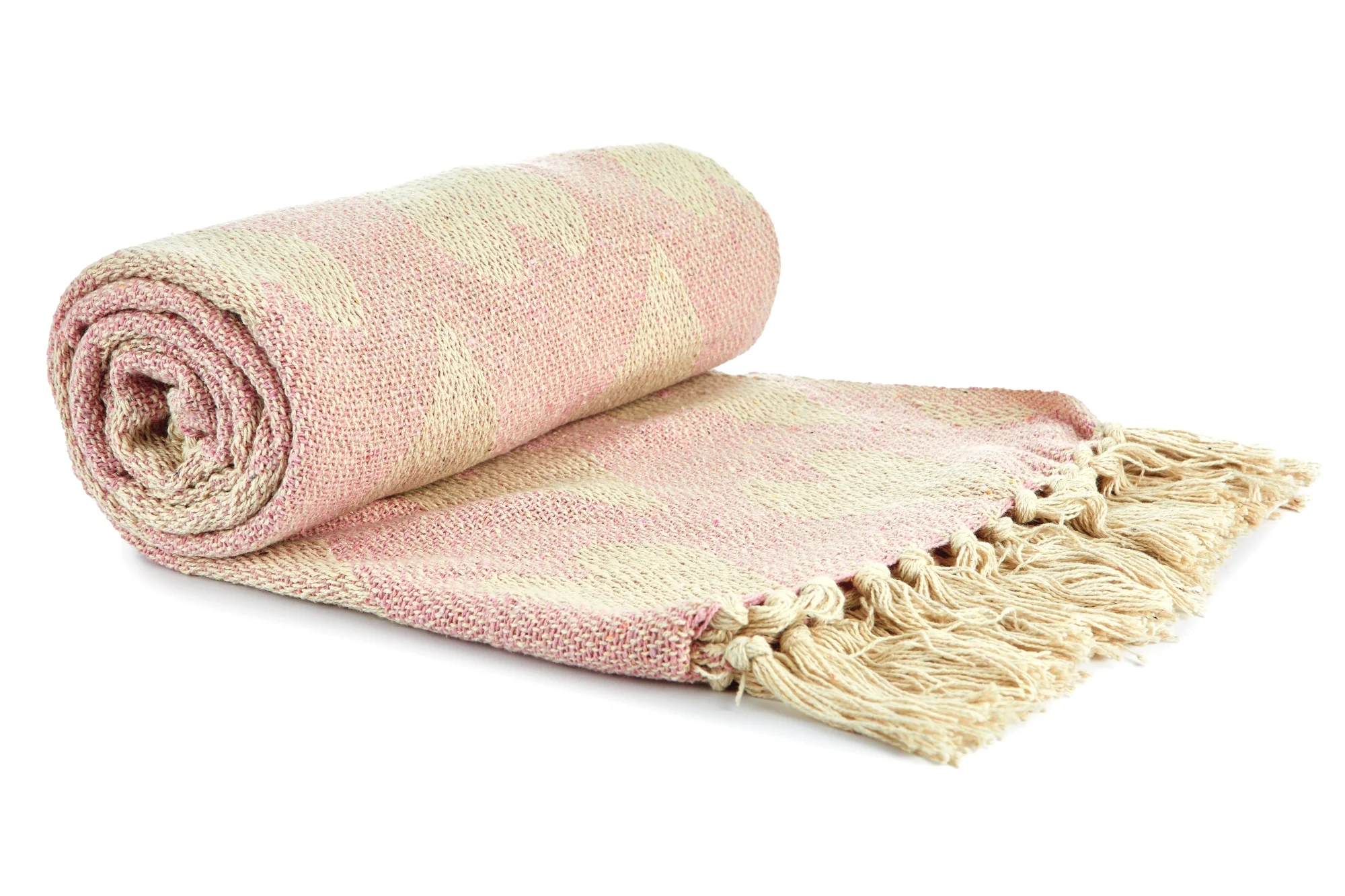 Heart - Recycled Cotton Throw With Heart Design in Blush Pink (90" x 100") - Image 3