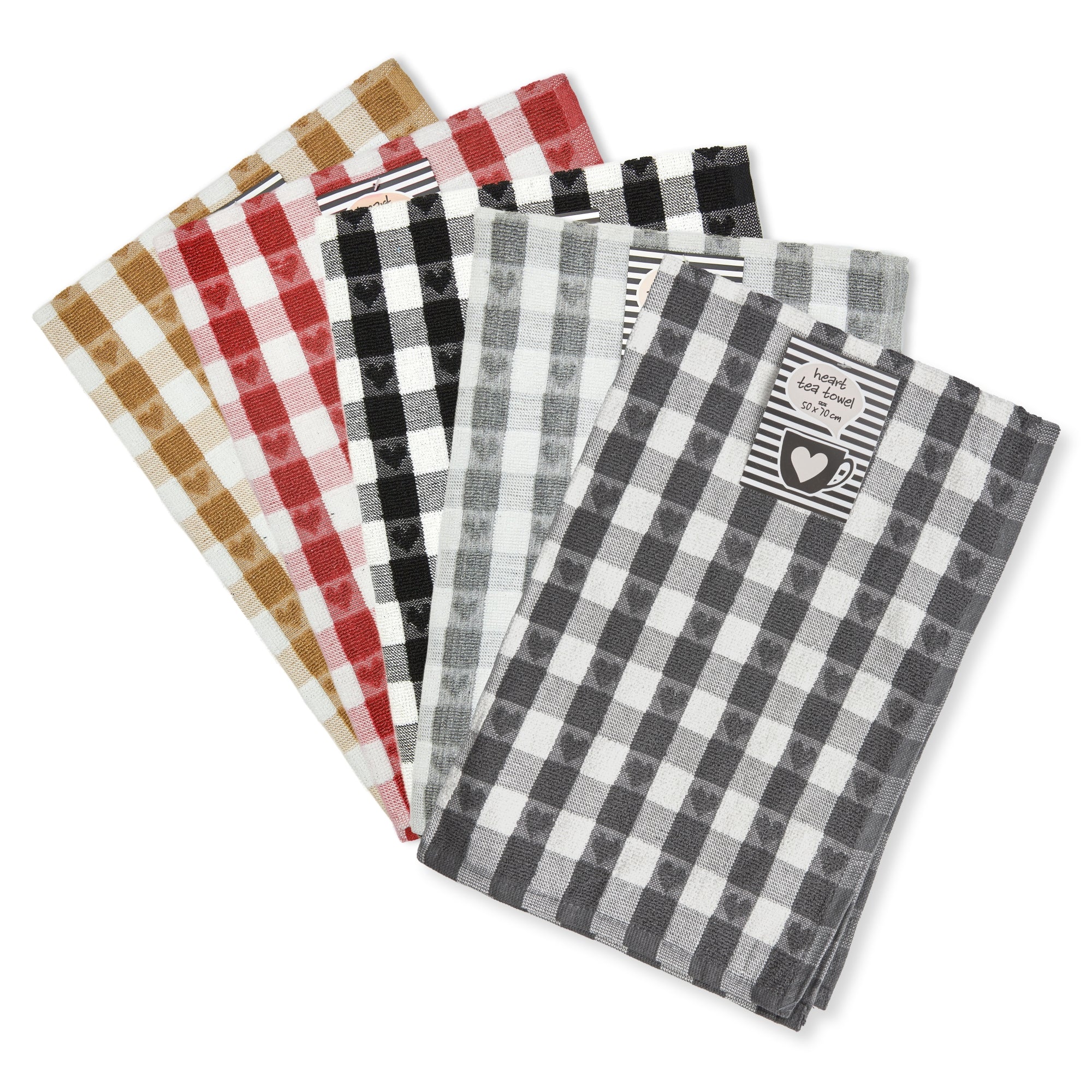 Hearts - Jumbo Heavy Weight Check Tea Towel with Heart Detail in Silver - Image 2