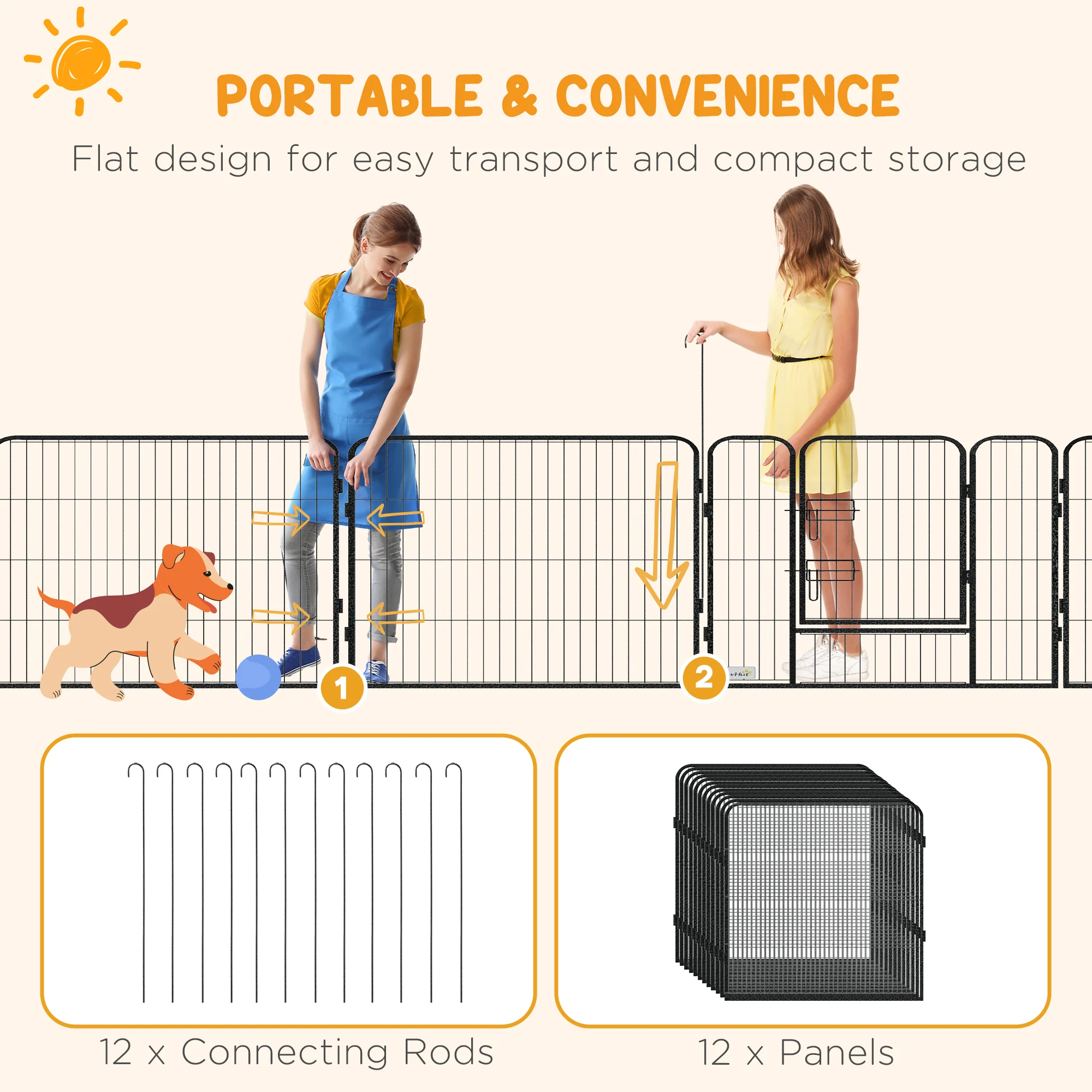 Heavy Duty Puppy Play Pen, 12 Panels Pet Exercise Pen, for Indoors, Outdoors - Image 6