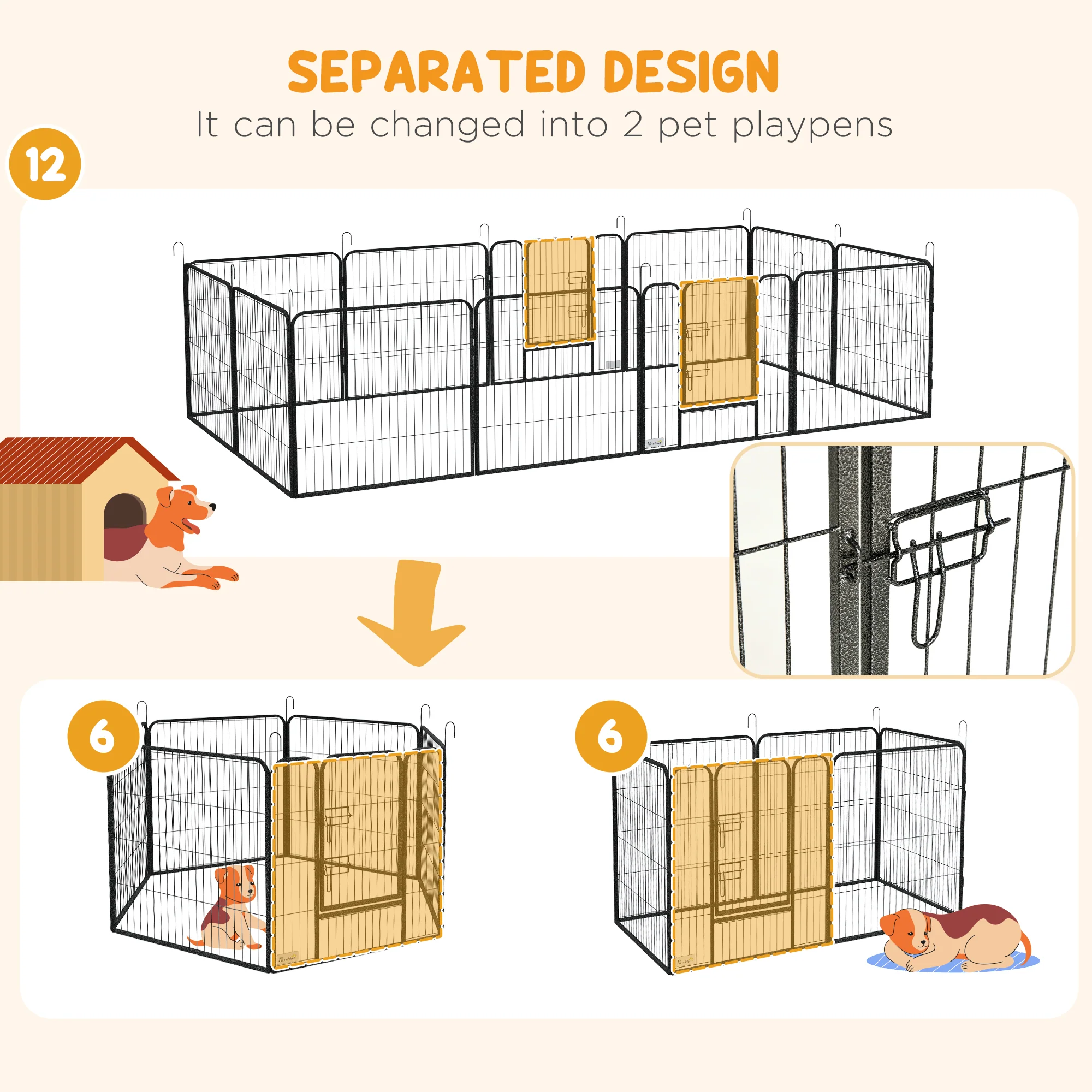 Heavy Duty Puppy Play Pen, 12 Panels Pet Exercise Pen, for Indoors, Outdoors - Image 7