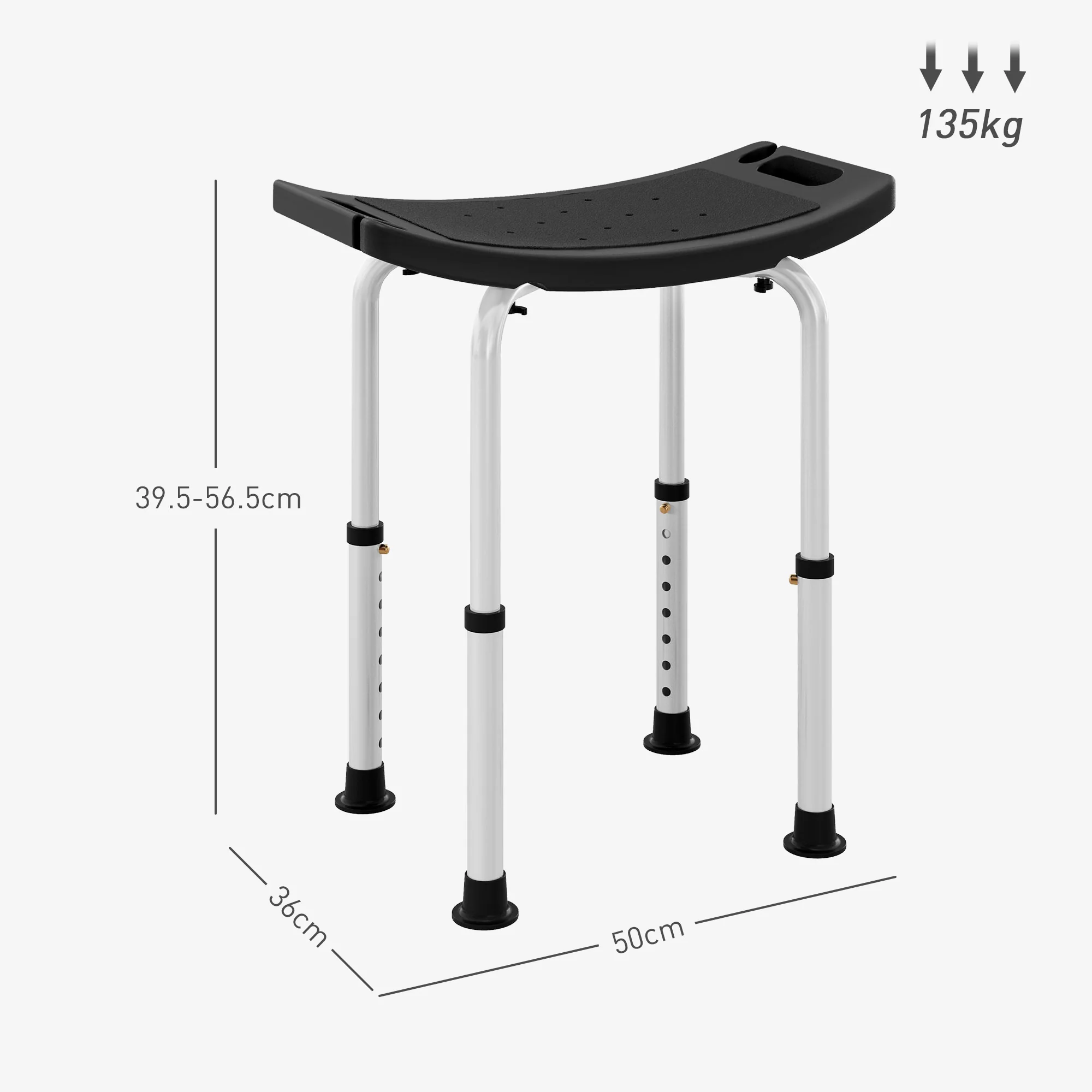 Height Adjustable Shower Stool W/ Non-Slip Foot Pads For Elderly Disabled Black - Image 5